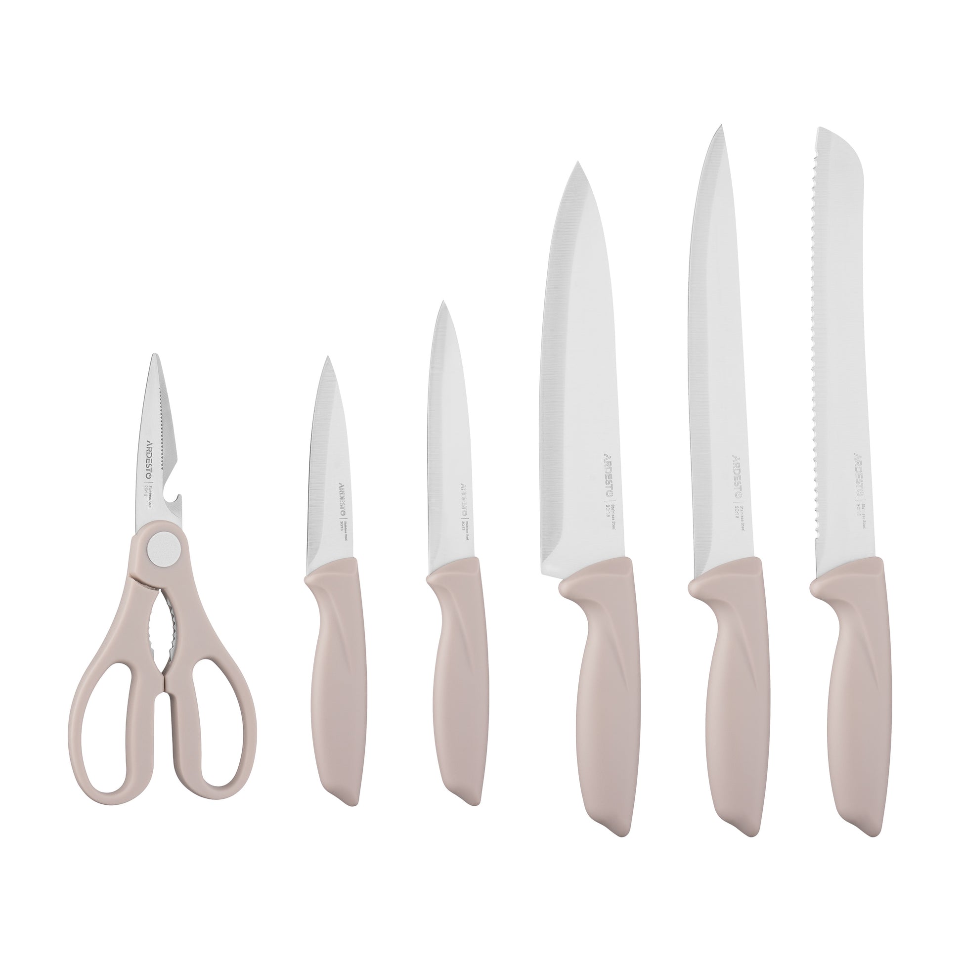 Ardesto Knives Set with block Gemini, 7pcs, stainless steel, plastic, beige