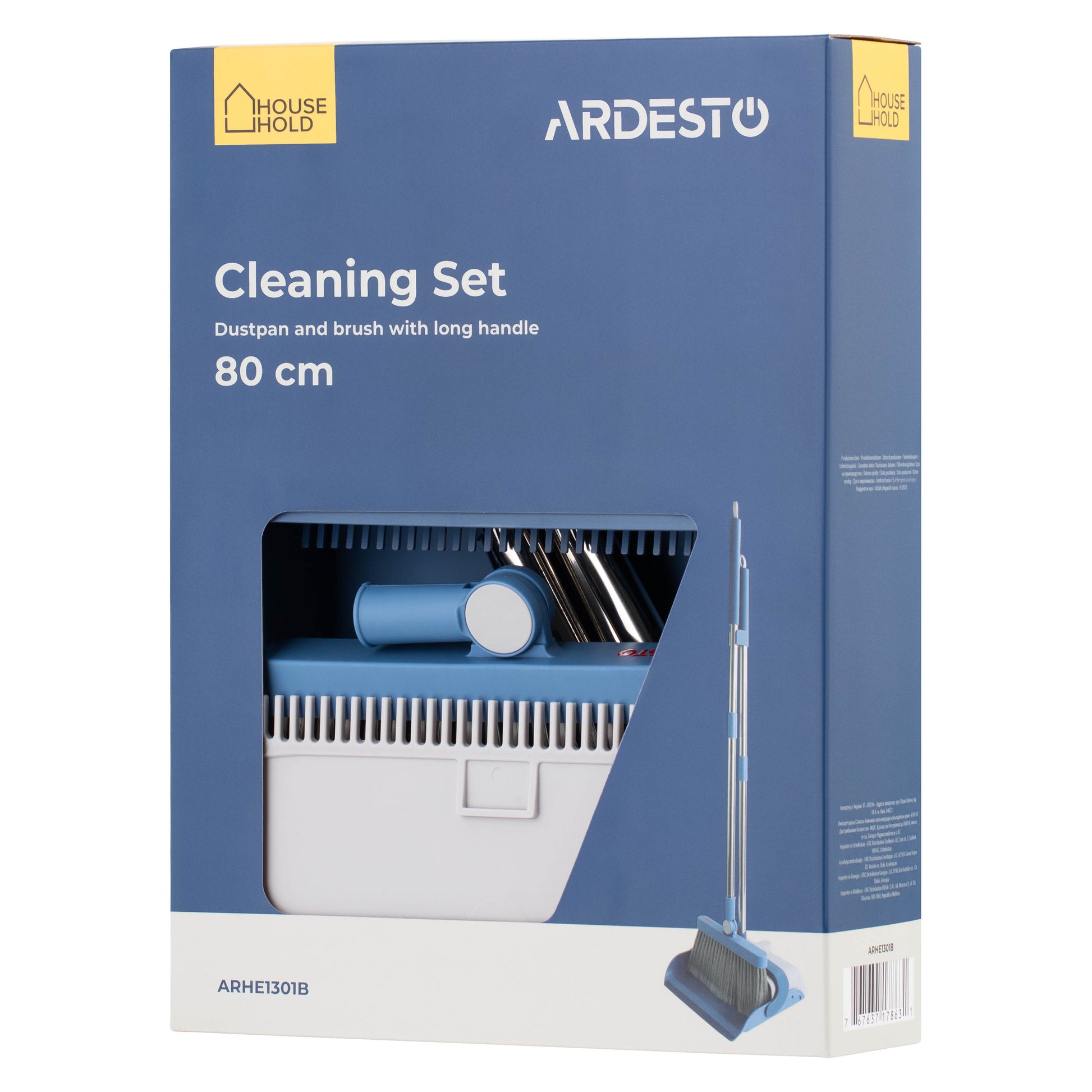 Ardesto Cleaning Set dustpan and brush with long handle 79.2cm, plastic, blue