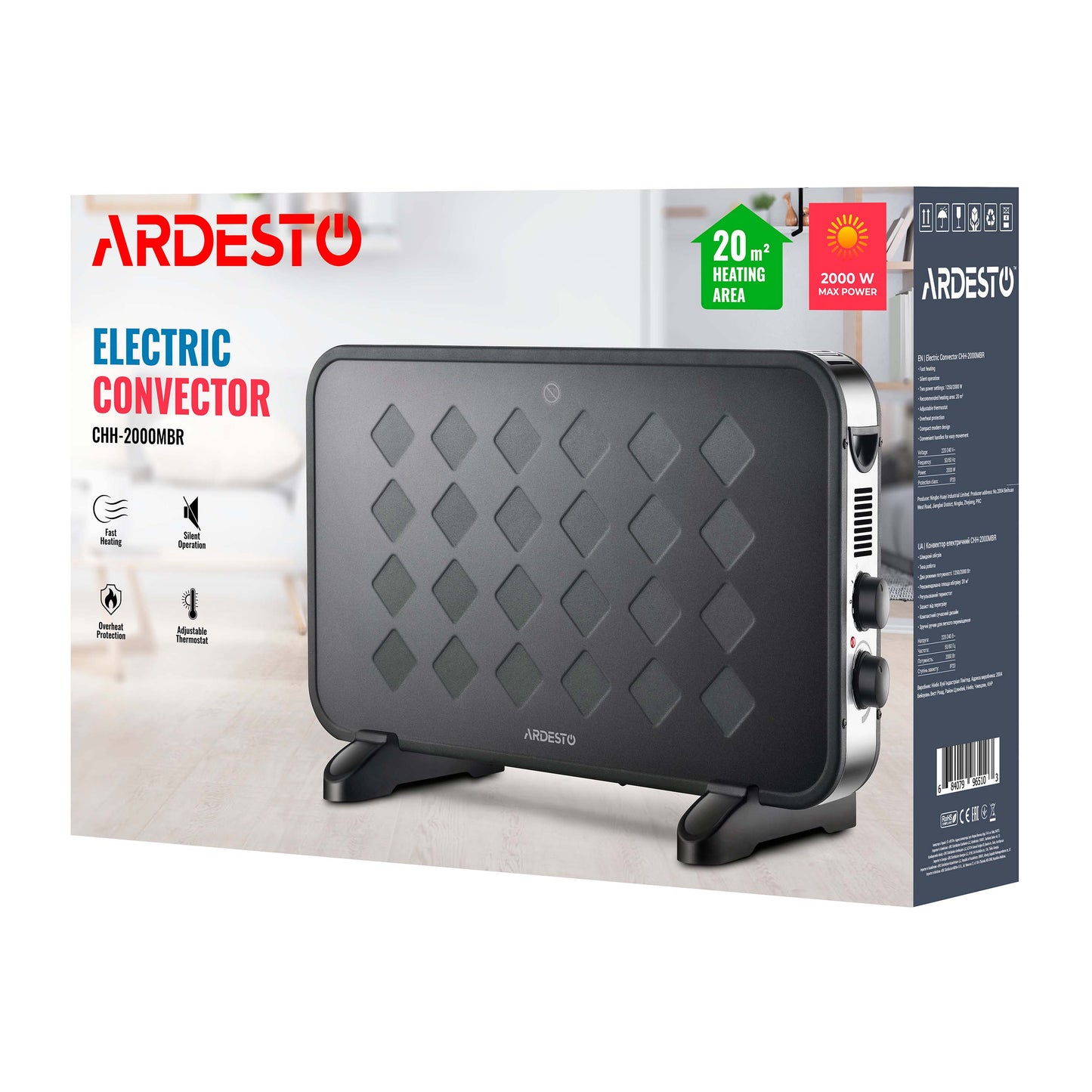 ARDESTO Convector, 20m2, 2000w, mechanical control, open heating element, black