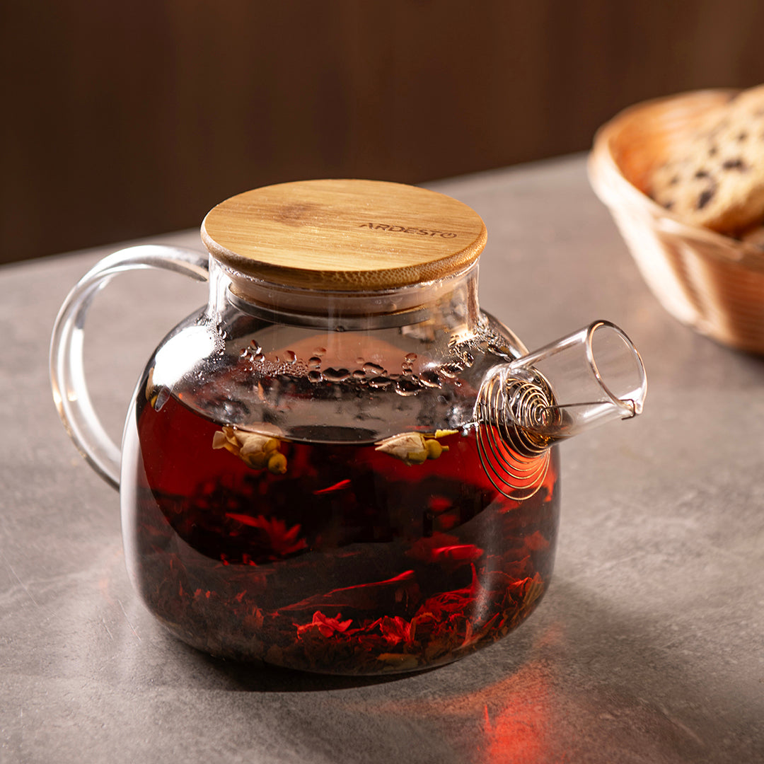 Ardesto Teapot Gemini 800ml, borosilicate glass, bamboo, transparent