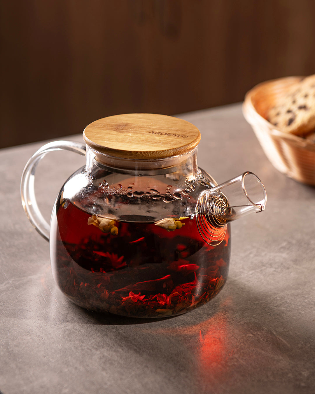 Ardesto Teapot Gemini 800ml, borosilicate glass, bamboo, transparent