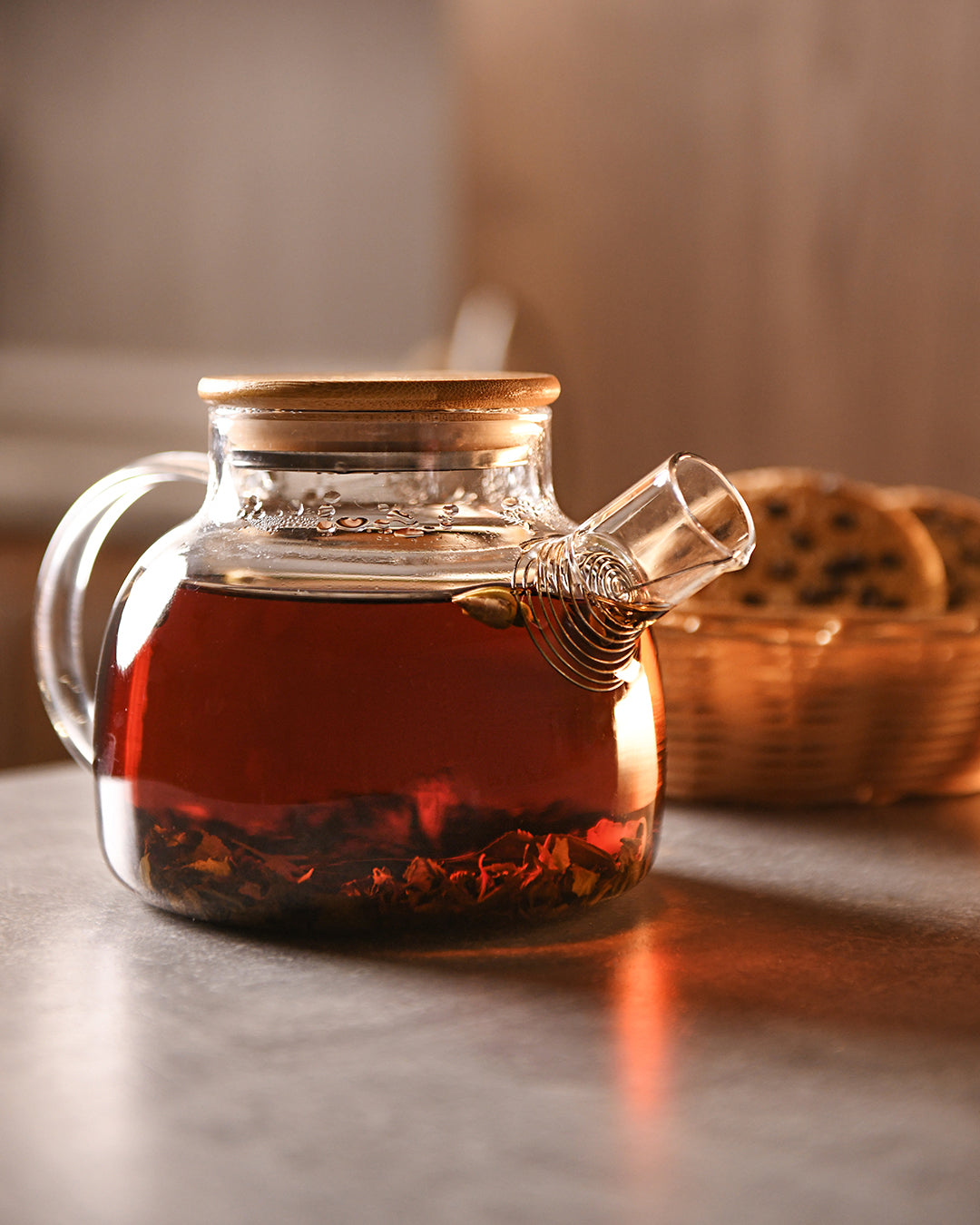 Ardesto Teapot Gemini 1000ml, borosilicate glass, bamboo, transparent
