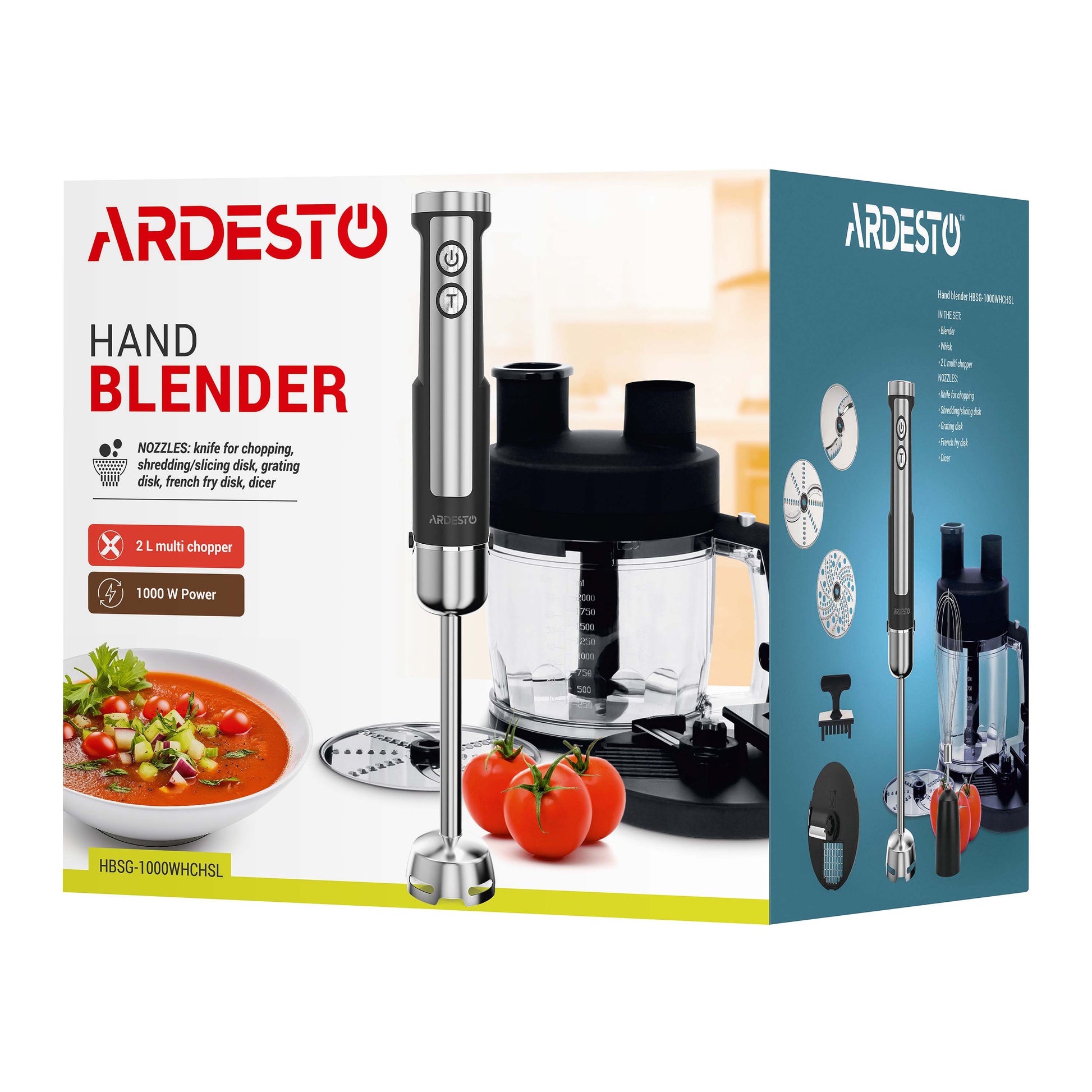 Ardesto blender submersible, 1000W, 7in1, bowl-2000ml, black-silver