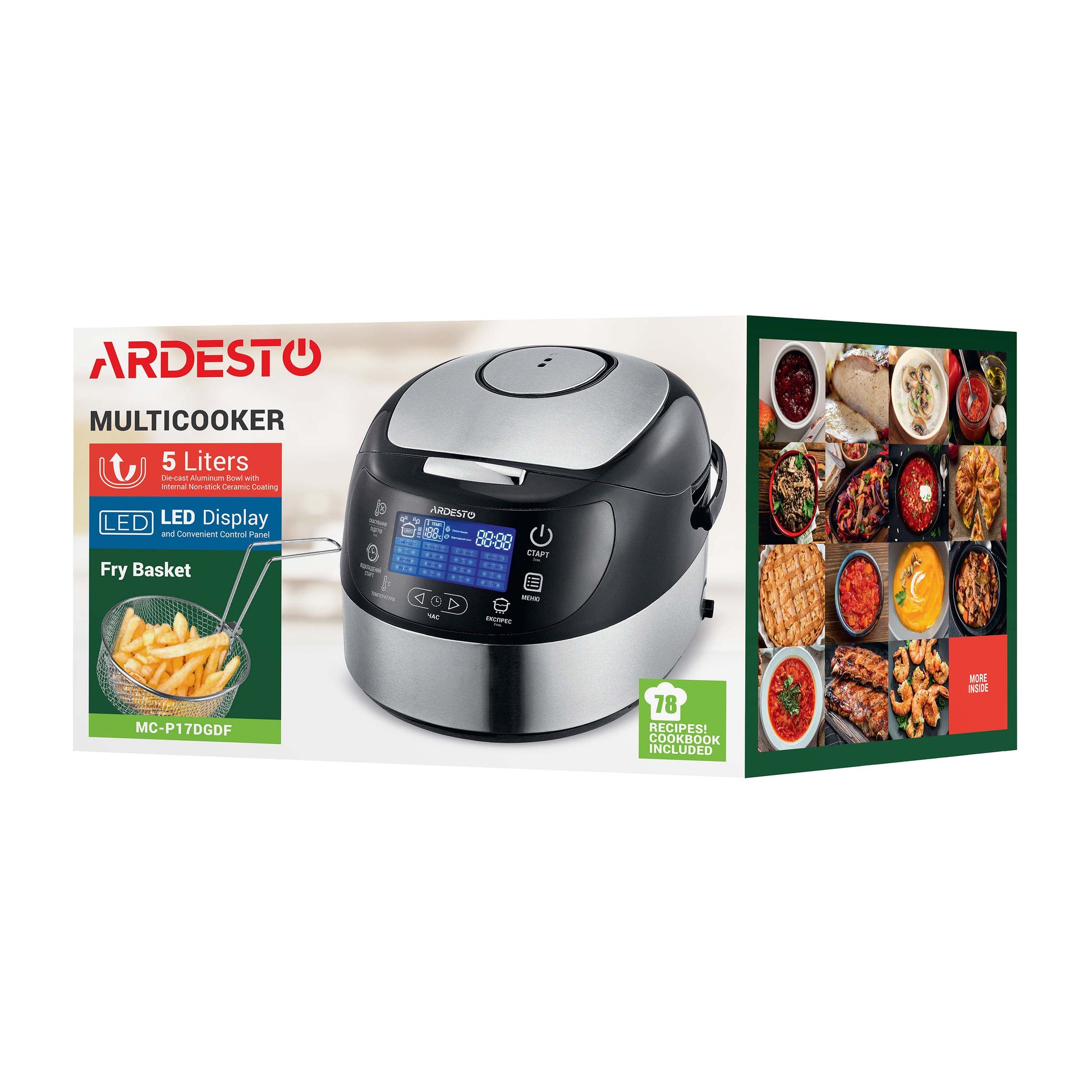 ARDESTO multicooker, 860W, bowl-5L, electronic control, fry basket , inox/plastic , silver