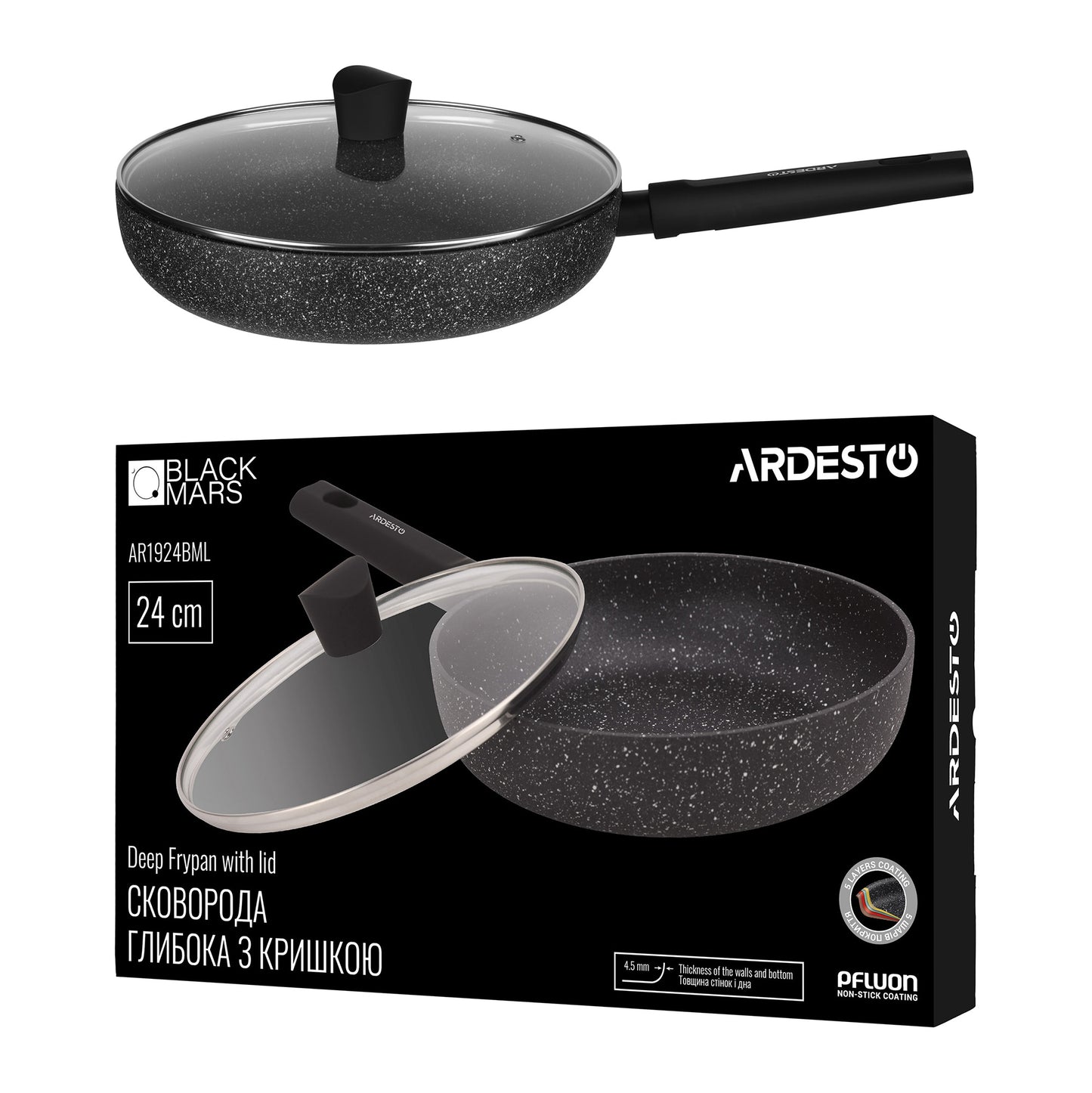 Ardesto Fry pan Black Mars Sparkle, 28cm, aluminium, black