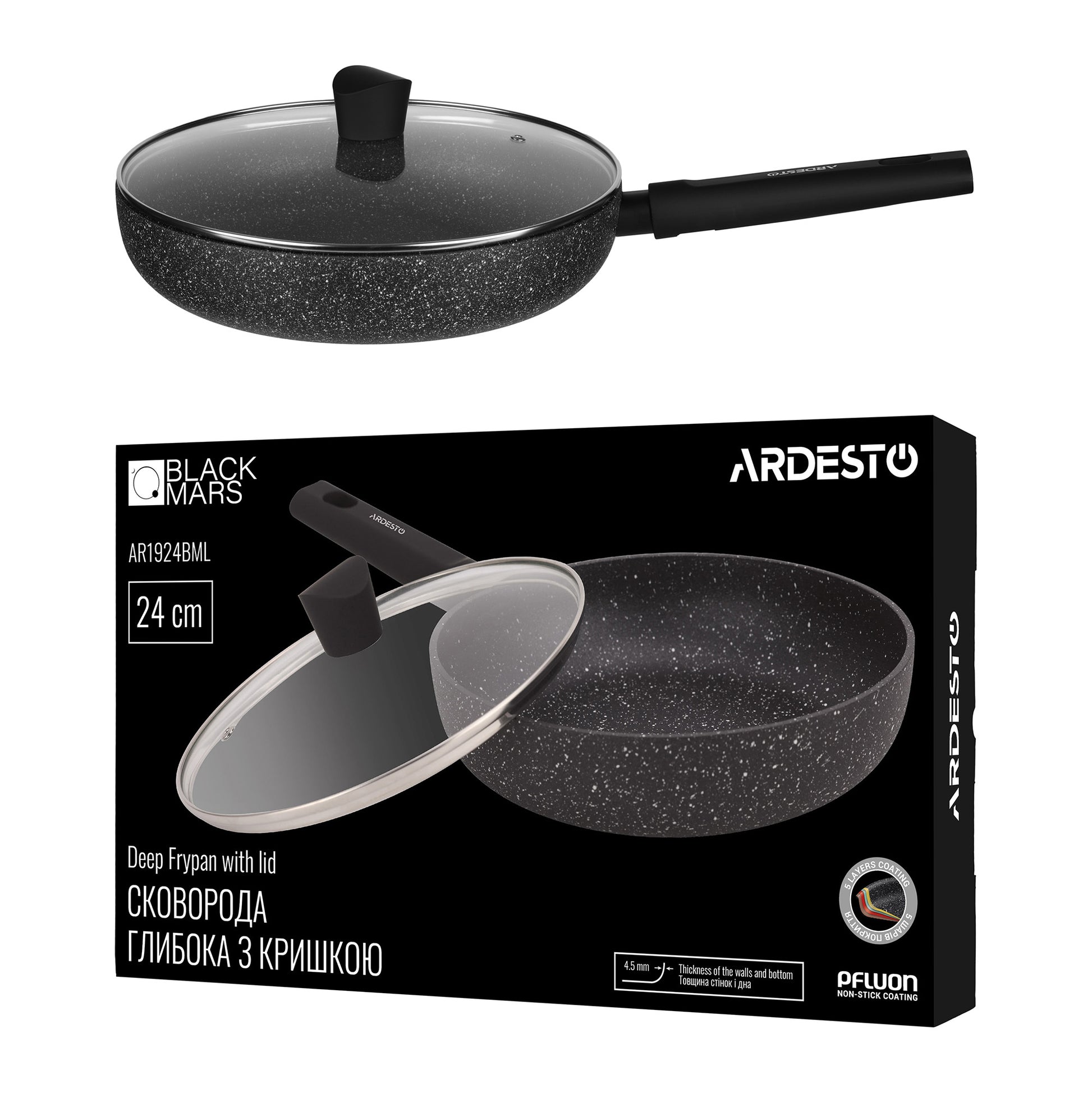 Ardesto Fry pan Black Mars Sparkle, 28cm, aluminium, black