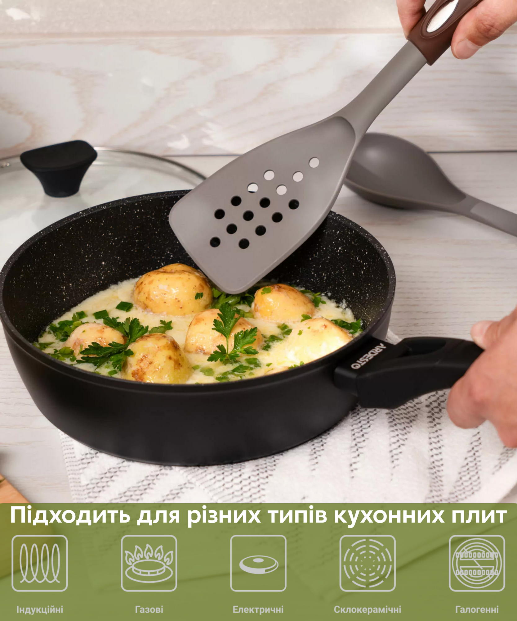 Ardesto Deep Fry pan with lid Gemini Livorno, 24cm, aluminium, black