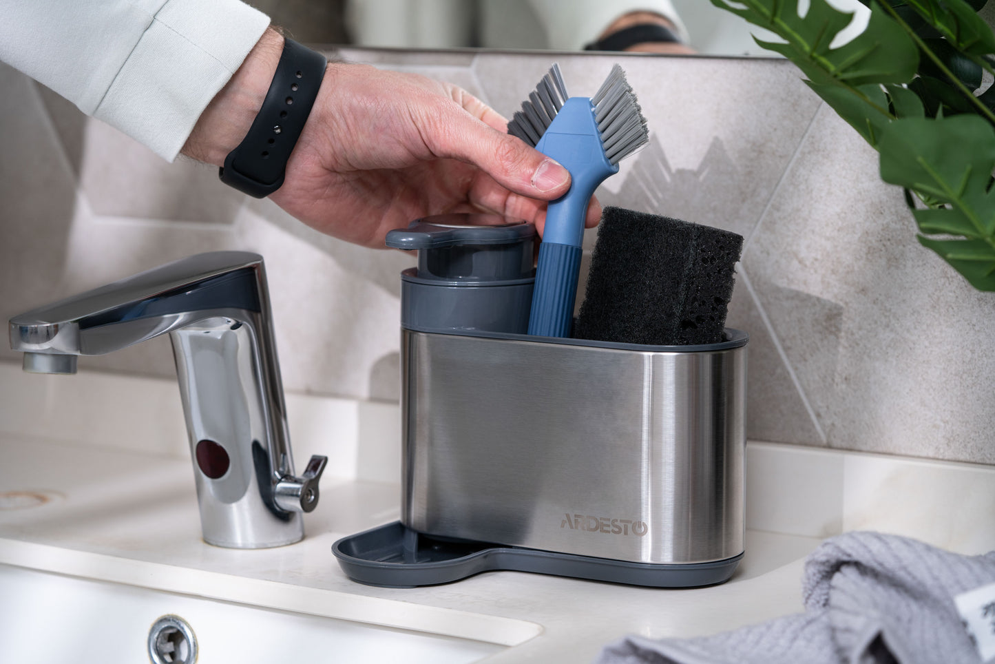 Ardesto Detergent organizer Minimalism, 8x12.7x16cm, plastic, stainless steel, grey