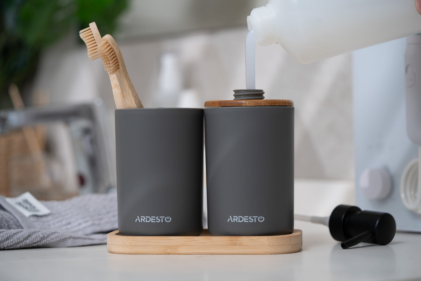 ARDESTO Bathroom set Minimalism 360ml, 3 items, polypropylene, bamboo, dark grey 767637180702