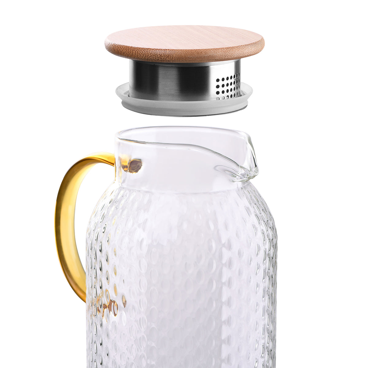 Ardesto Pitcher with lid Dew 1500ml, borosilicate glass, stainless steel, bamboo, transparent