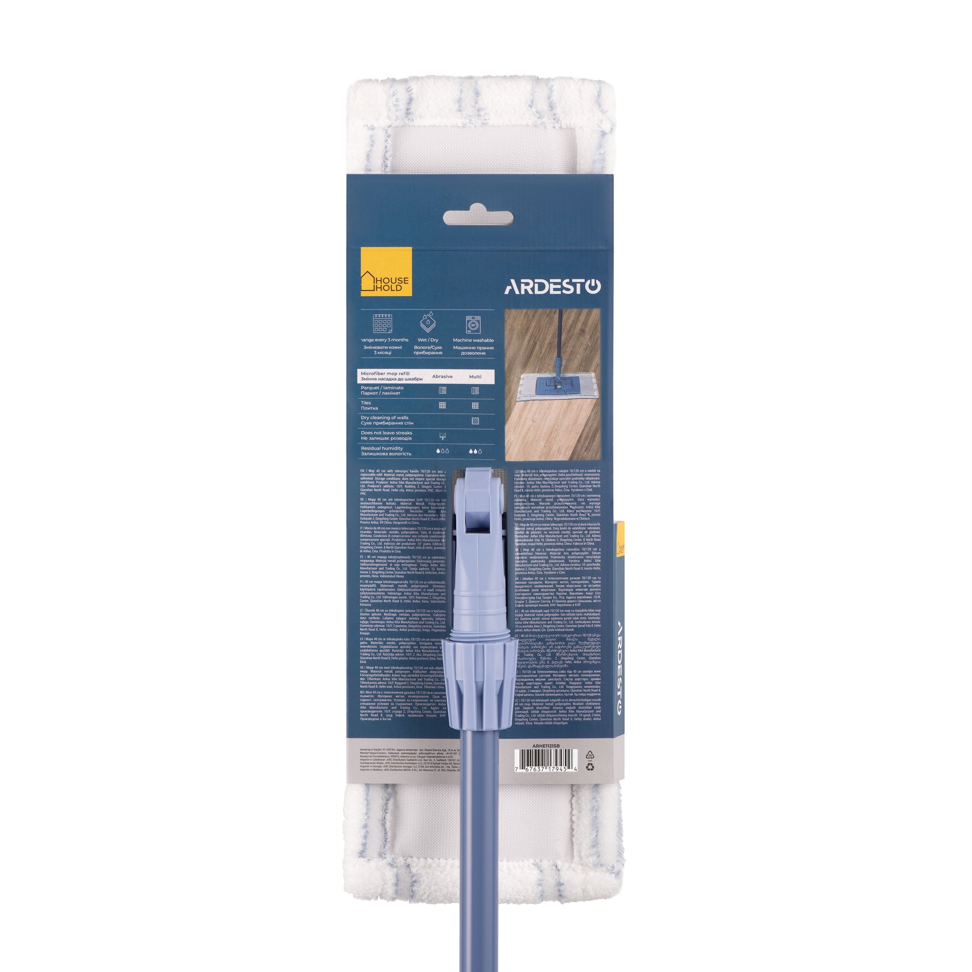 ARDESTO Mop Easy 40cm with telescopic handle 70/120cm and a replaceable pad, blue 767637179454