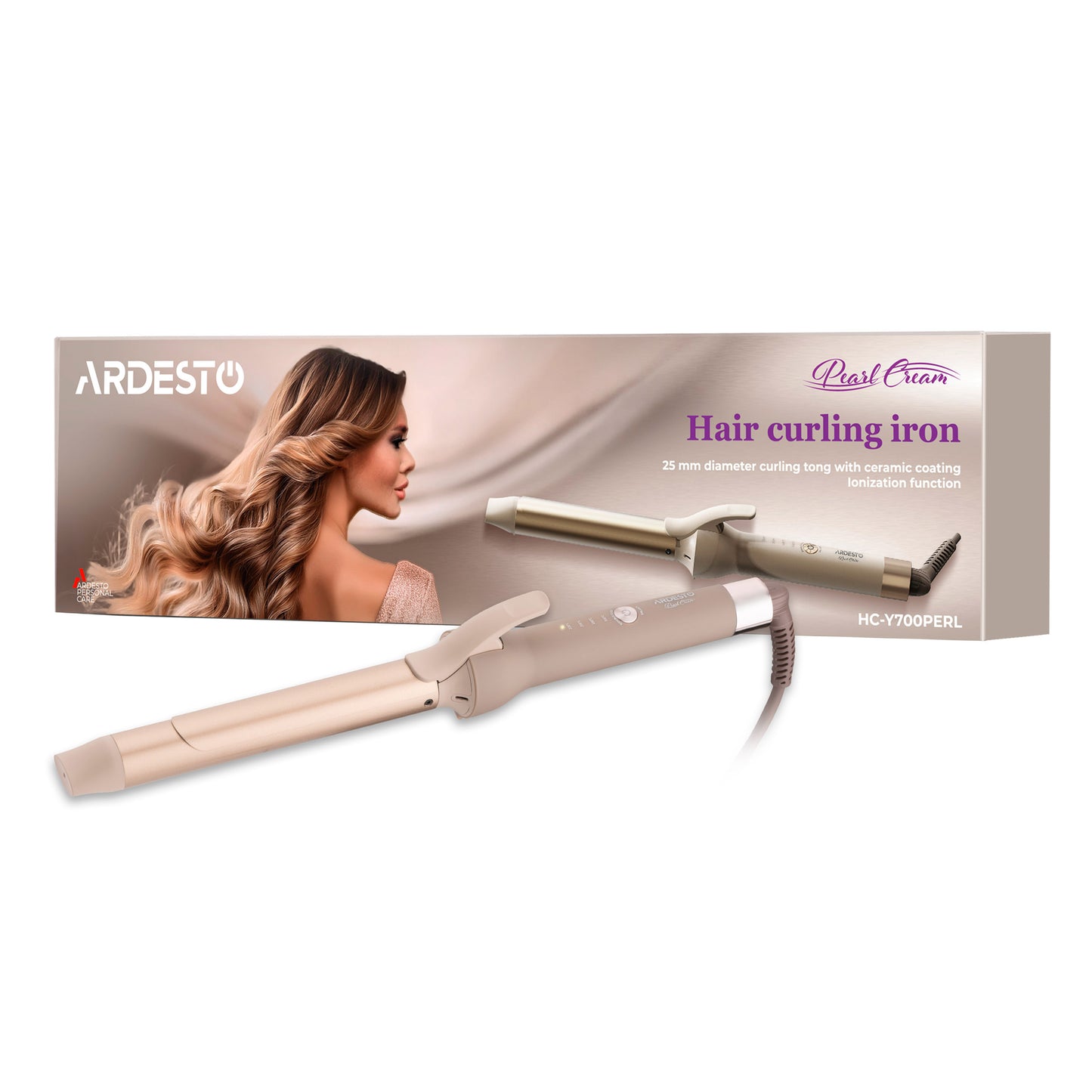 Ardesto Curling iron Pearl Cream HC-Y700PERL, 48W, >200С, display, ceramics, beige