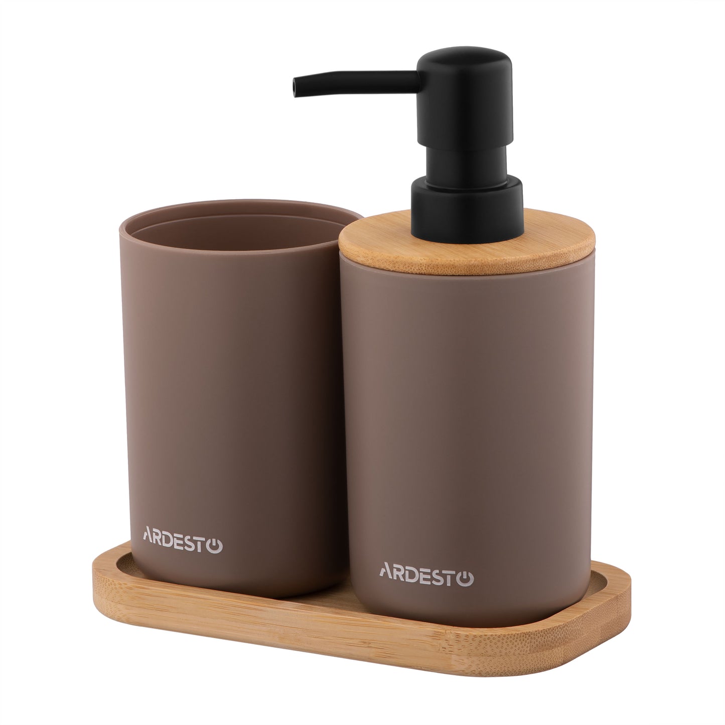 ARDESTO Bathroom set Minimalism 360ml, 3 items, polypropylene, bamboo, taupe 767637180719
