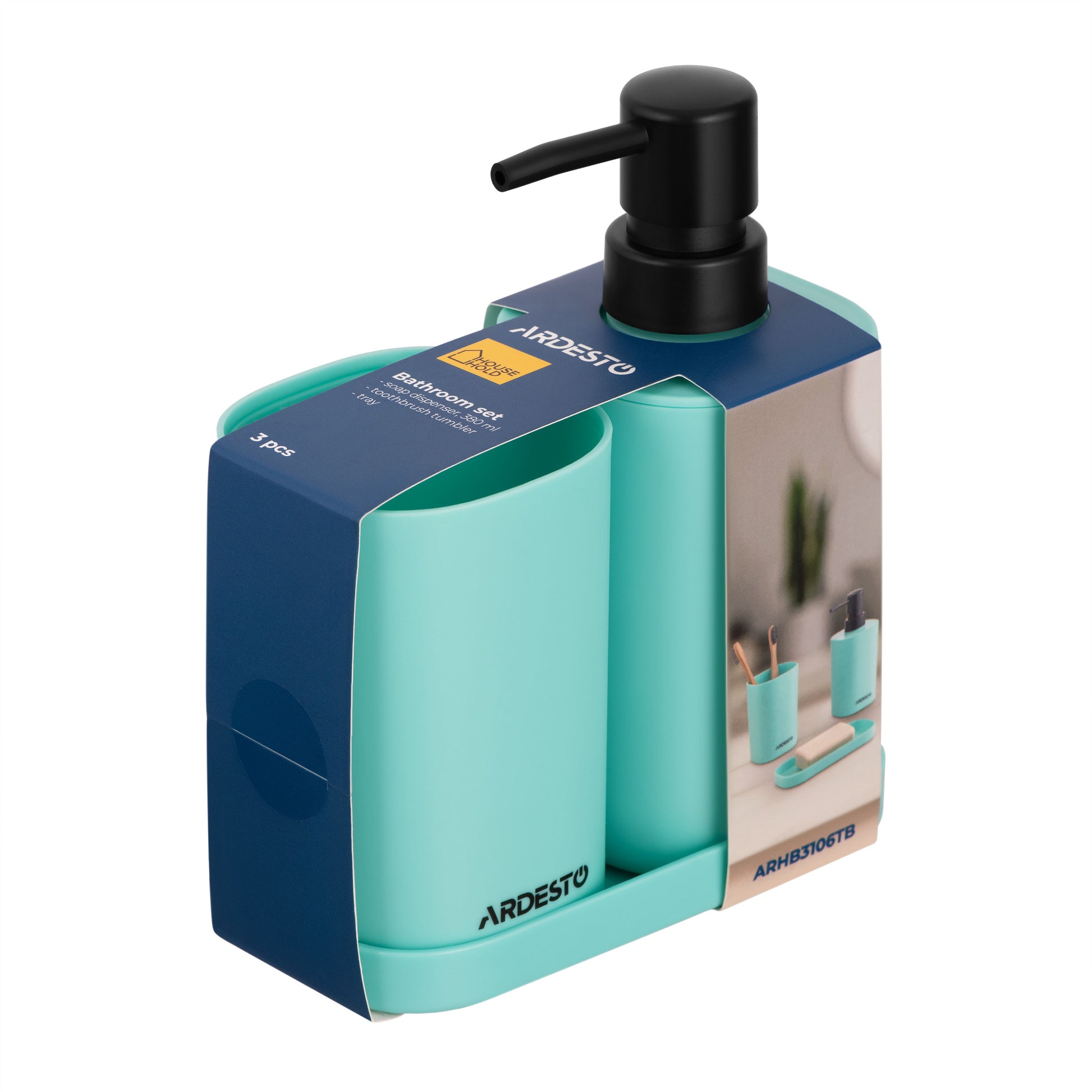 ARDESTO Bathroom set Vigor 380ml, 3 items, polypropylene, blue 767637180467