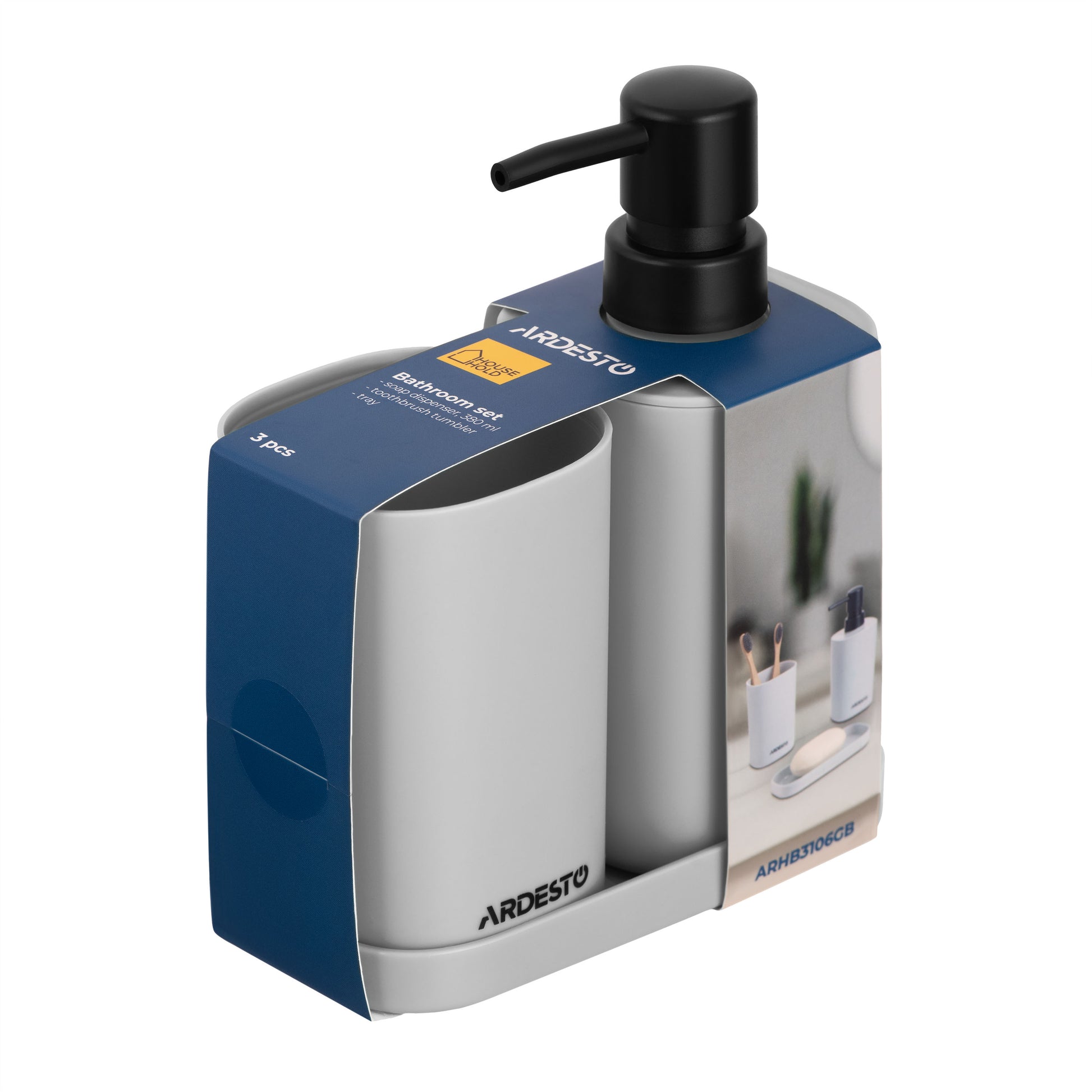 ARDESTO Bathroom set Vigor 380ml, 3 items, polypropylene, grey 767637180481