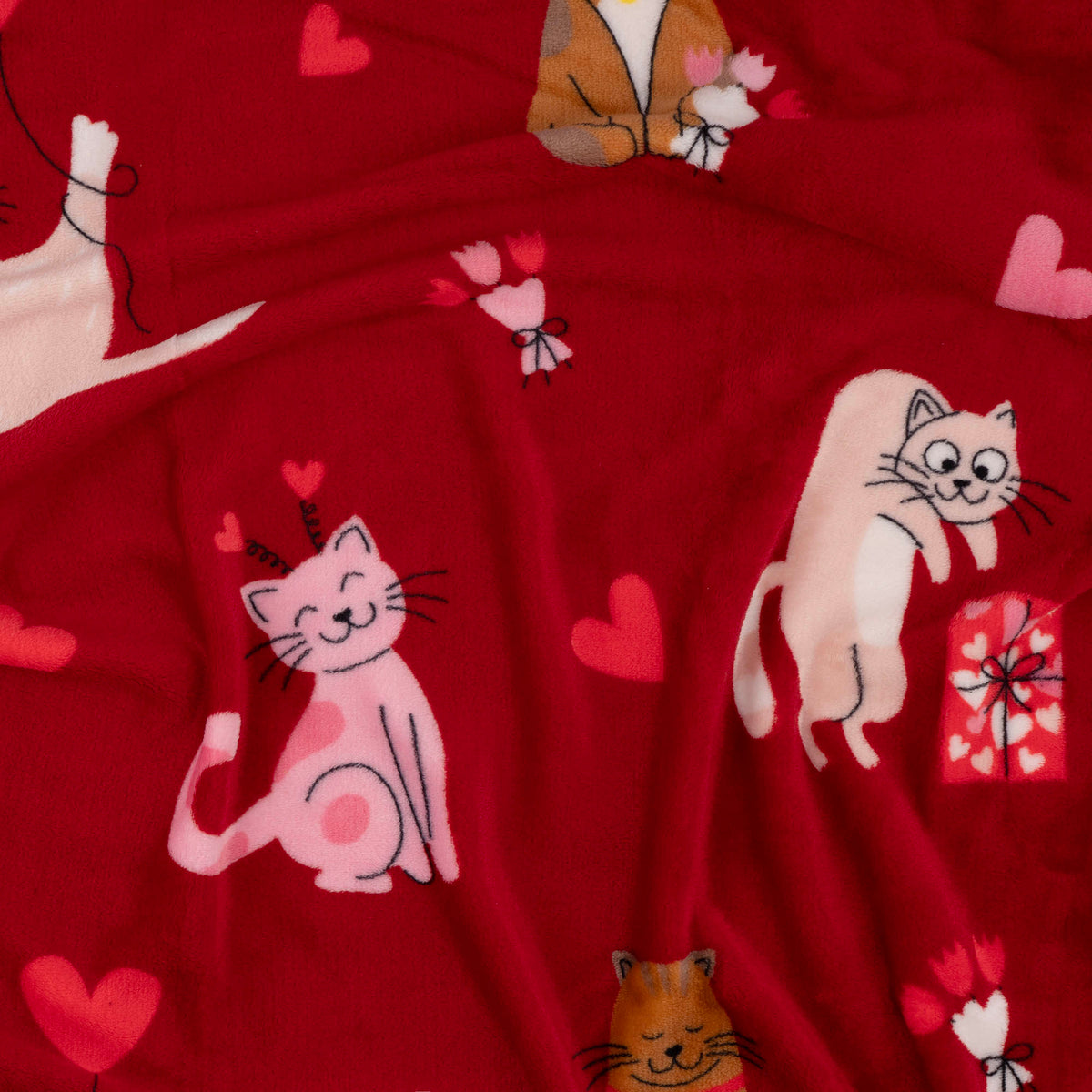 Ardesto Flannel blanket 160x200cm, 100% polyester, cats with hearts
