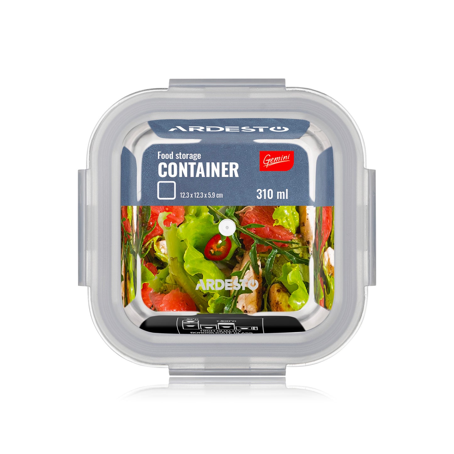 Ardesto Food storage container Gemini 0.31l, borosilicate glass, plastic, square, transparent