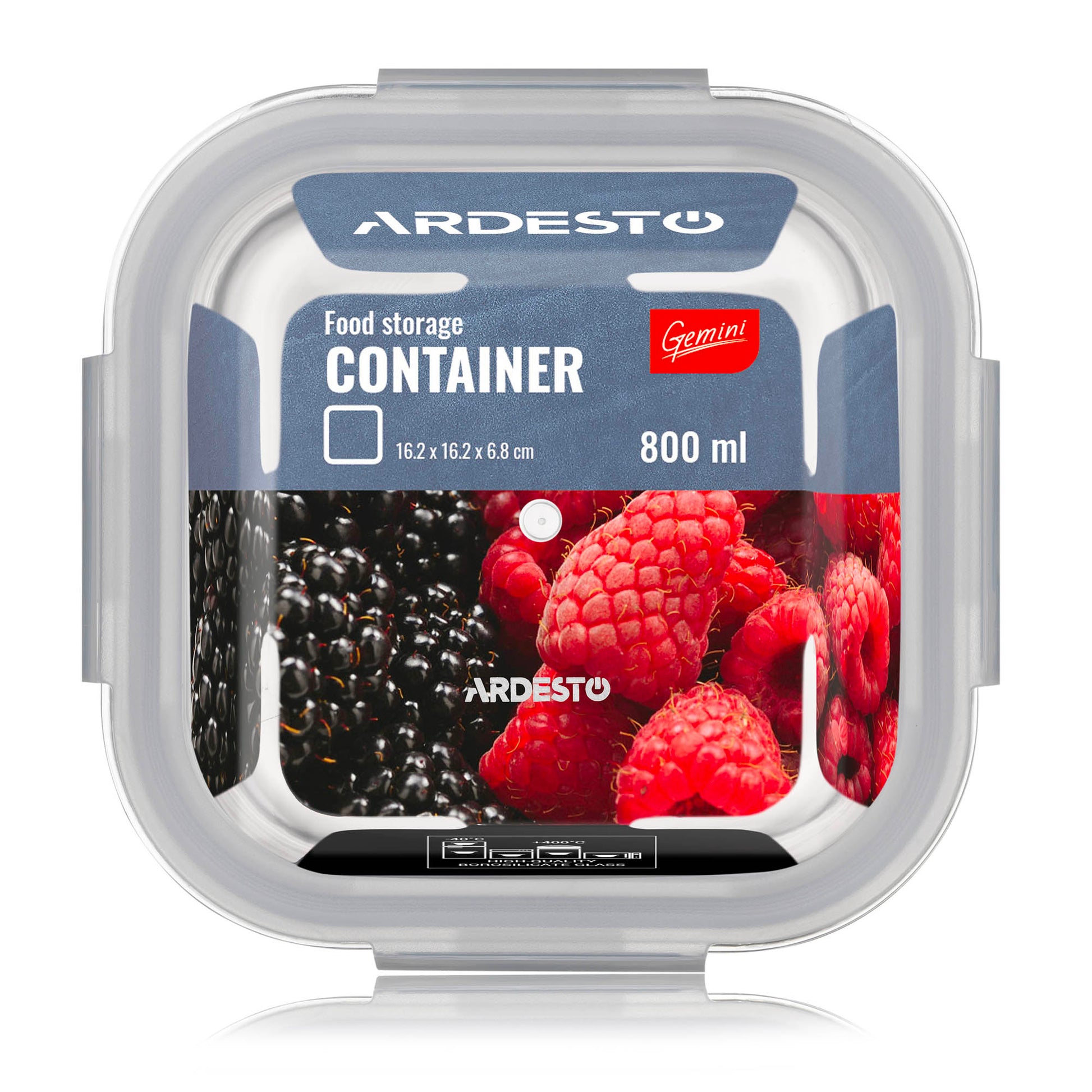 Ardesto Food storage container Gemini 0.8l, borosilicate glass, plastic, square, transparent