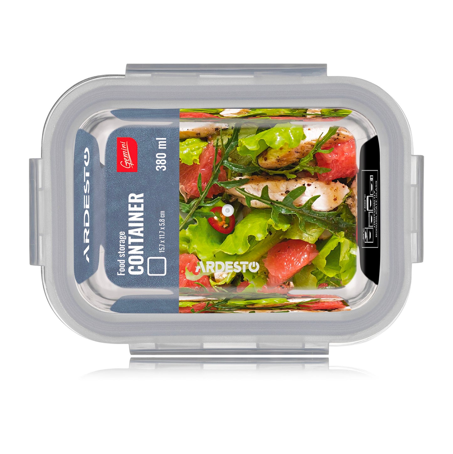 Ardesto Food storage container Gemini 0.38l, borosilicate glass, plastic, rectangular, transparent