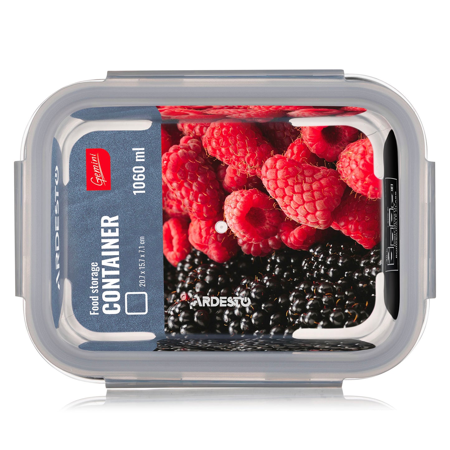 Ardesto Food storage container Gemini 1.06l, borosilicate glass, plastic, rectangular, transparent