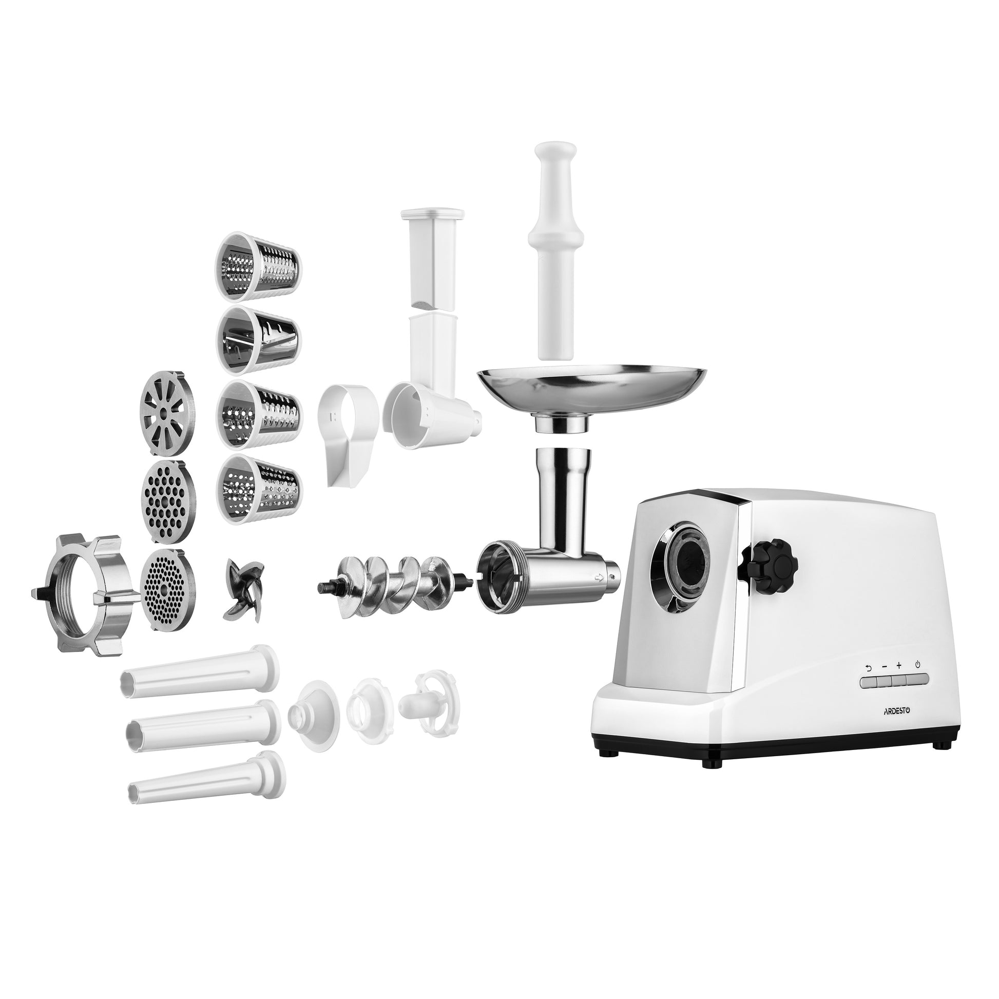 ARDESTO Meat grinder , 1750W, 2kg/min, 3 cutting plates, sausages nozzle, 4 veg.slicer,  plastik, white-silver