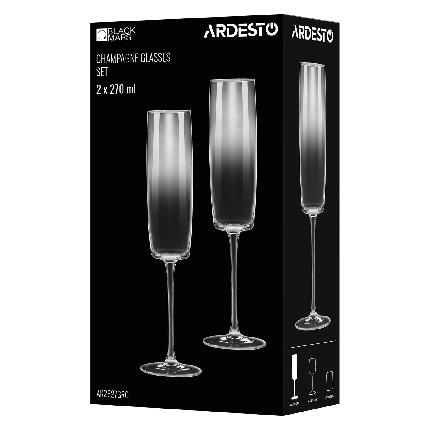 Ardesto Champagne glasses set Black Mars Avior 270ml, 2pcs, glass, grey-transparent