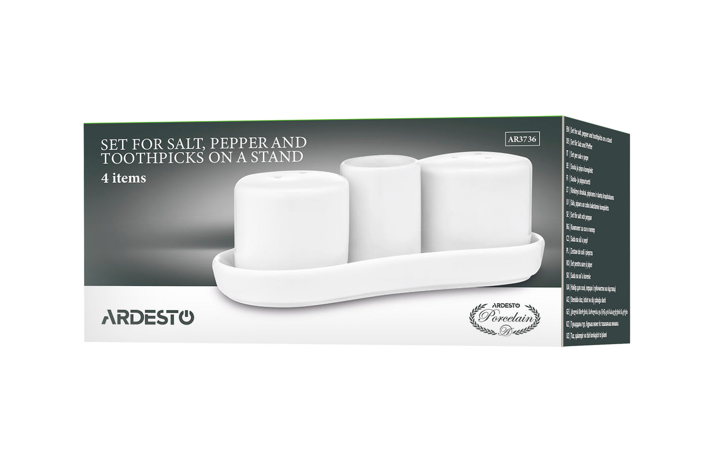 Ardesto Set for salt and pepper, 4 items, porcelain, white