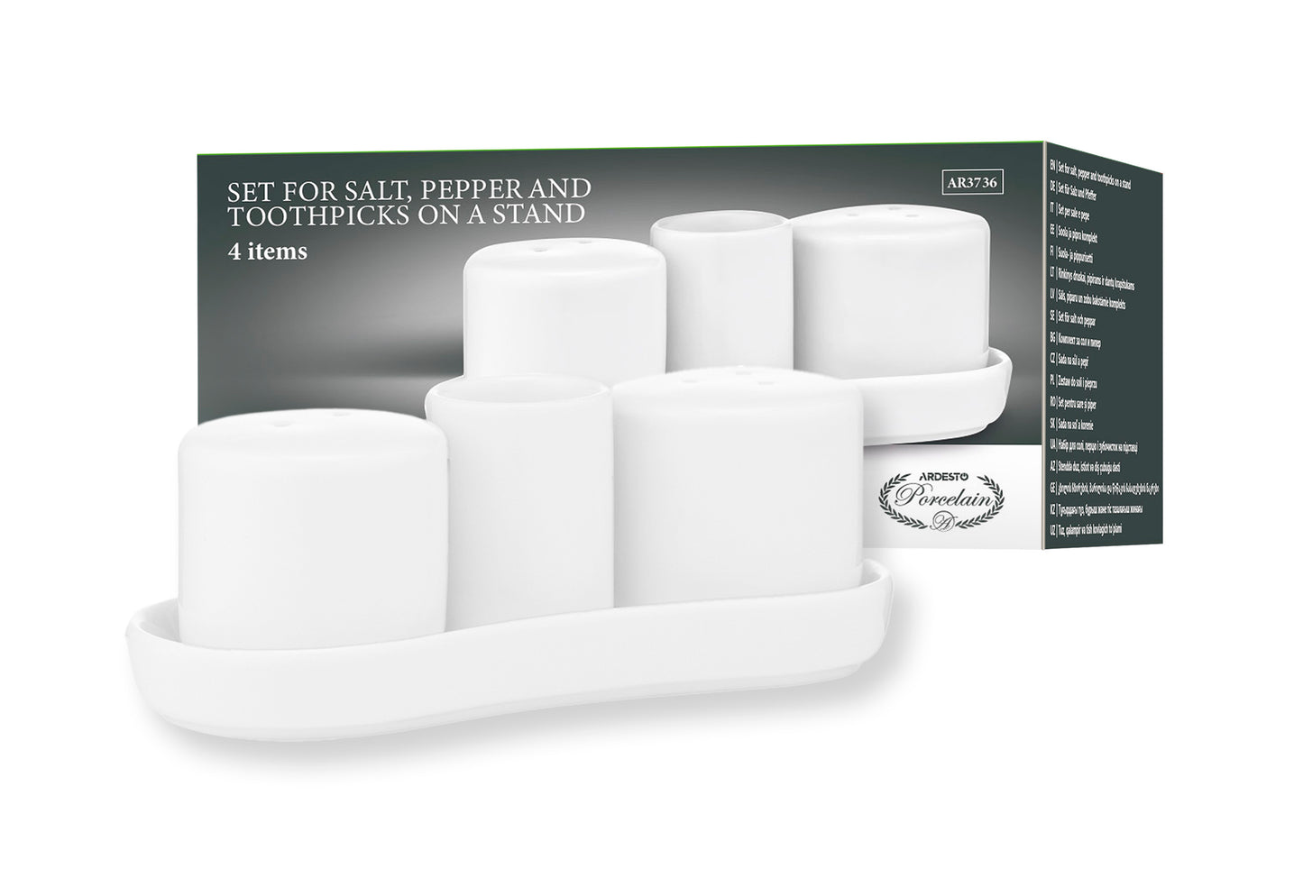 Ardesto Set for salt and pepper, 4 items, porcelain, white