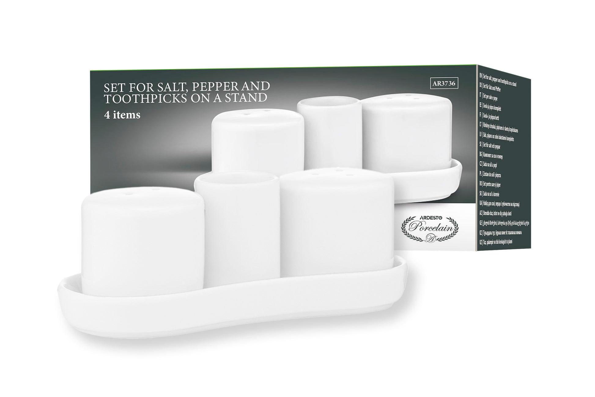 Ardesto Set for salt and pepper, 4 items, porcelain, white
