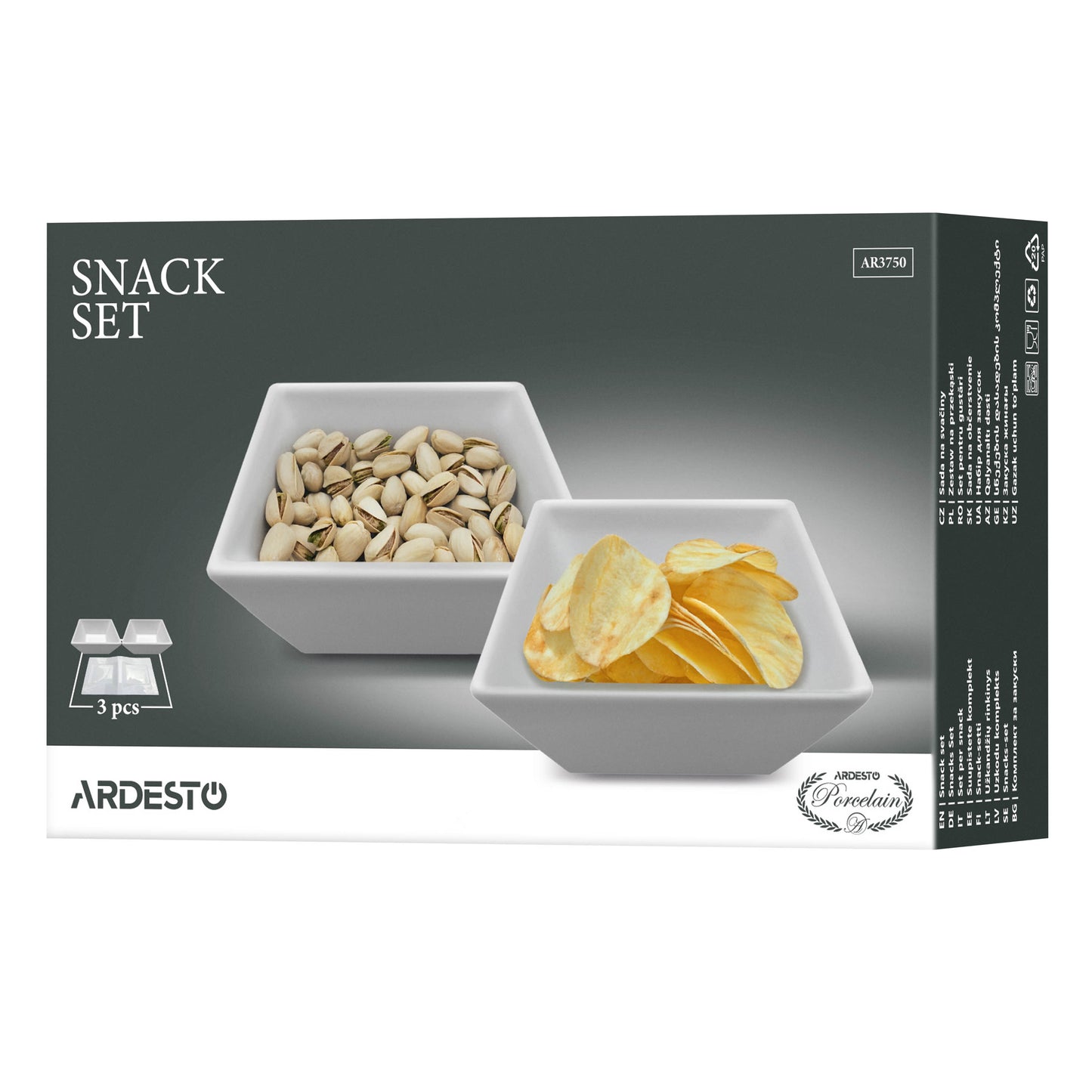 ARDESTO Set for snack, 3pcs, porcelain, white