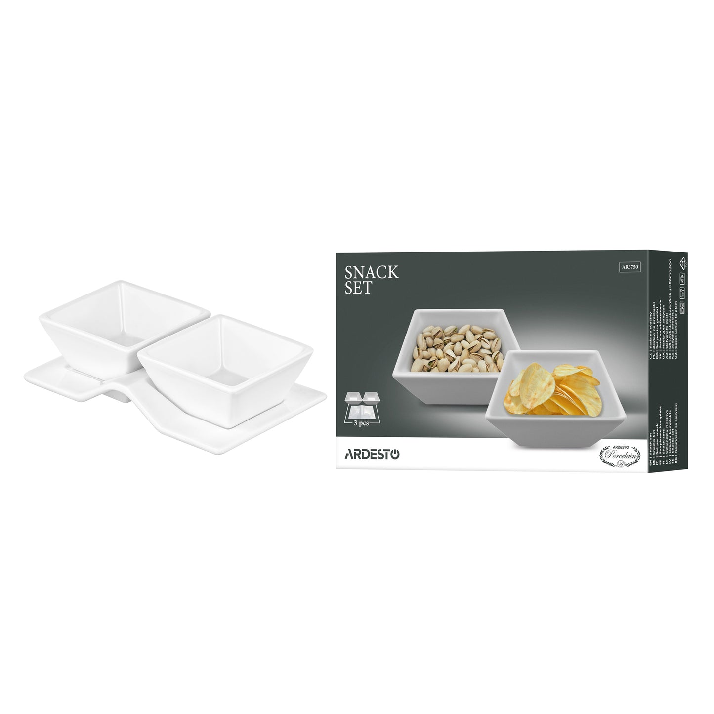 ARDESTO Set for snack, 3pcs, porcelain, white