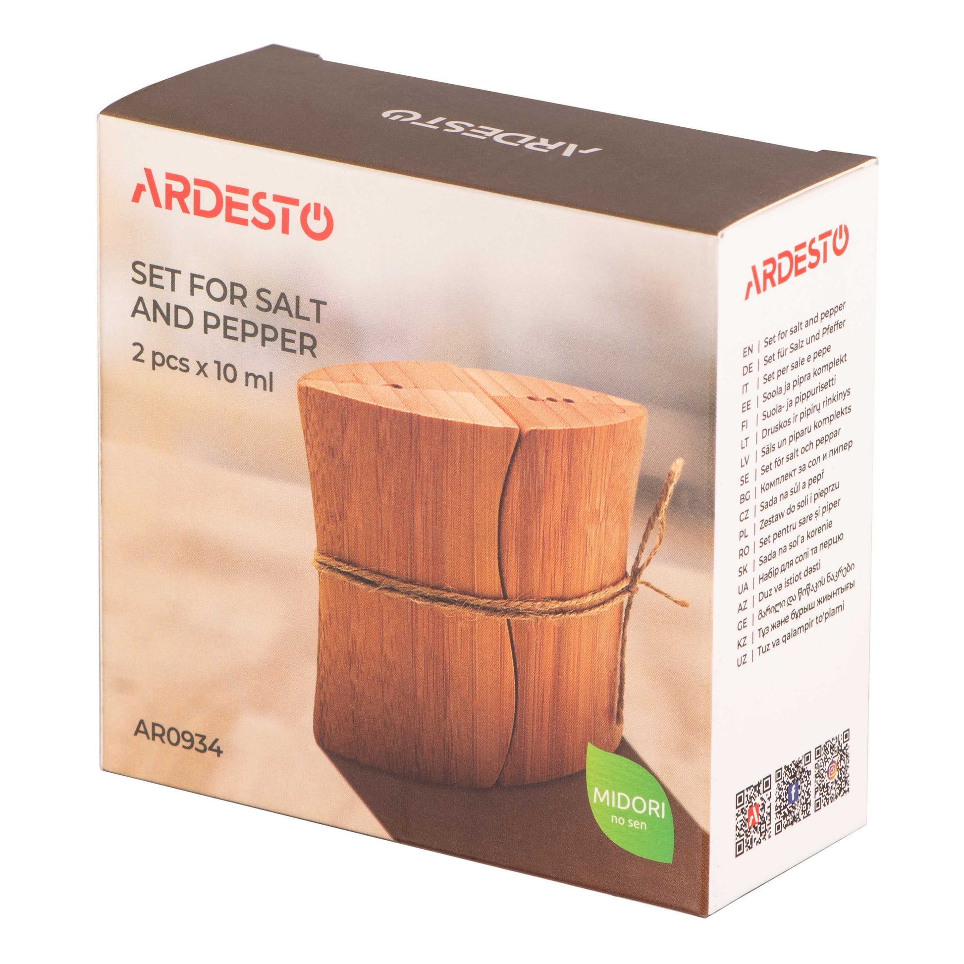 ARDESTO Salt and pepper set Midori, 2 pcs, 10ml, 9.5х4х9cm, bamboo, stainless steel, glass, plastic