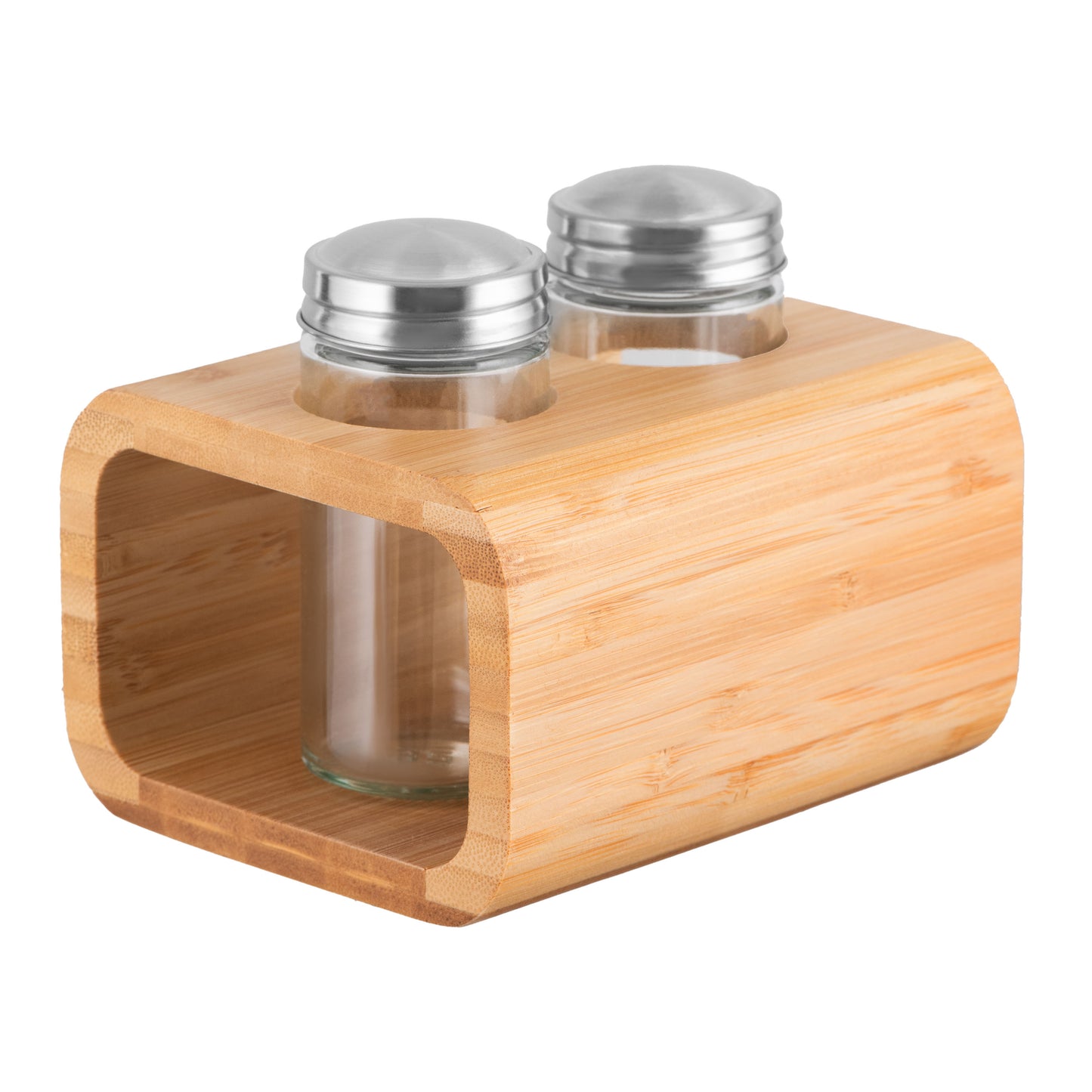 ARDESTO Salt and pepper set  Midori, 3 pcs, 80ml, 13.5x11x11cm, bamboo, stainless steel, glass, plastic
