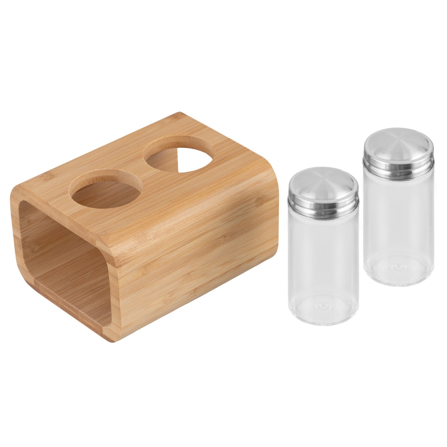ARDESTO Salt and pepper set  Midori, 3 pcs, 80ml, 13.5x11x11cm, bamboo, stainless steel, glass, plastic