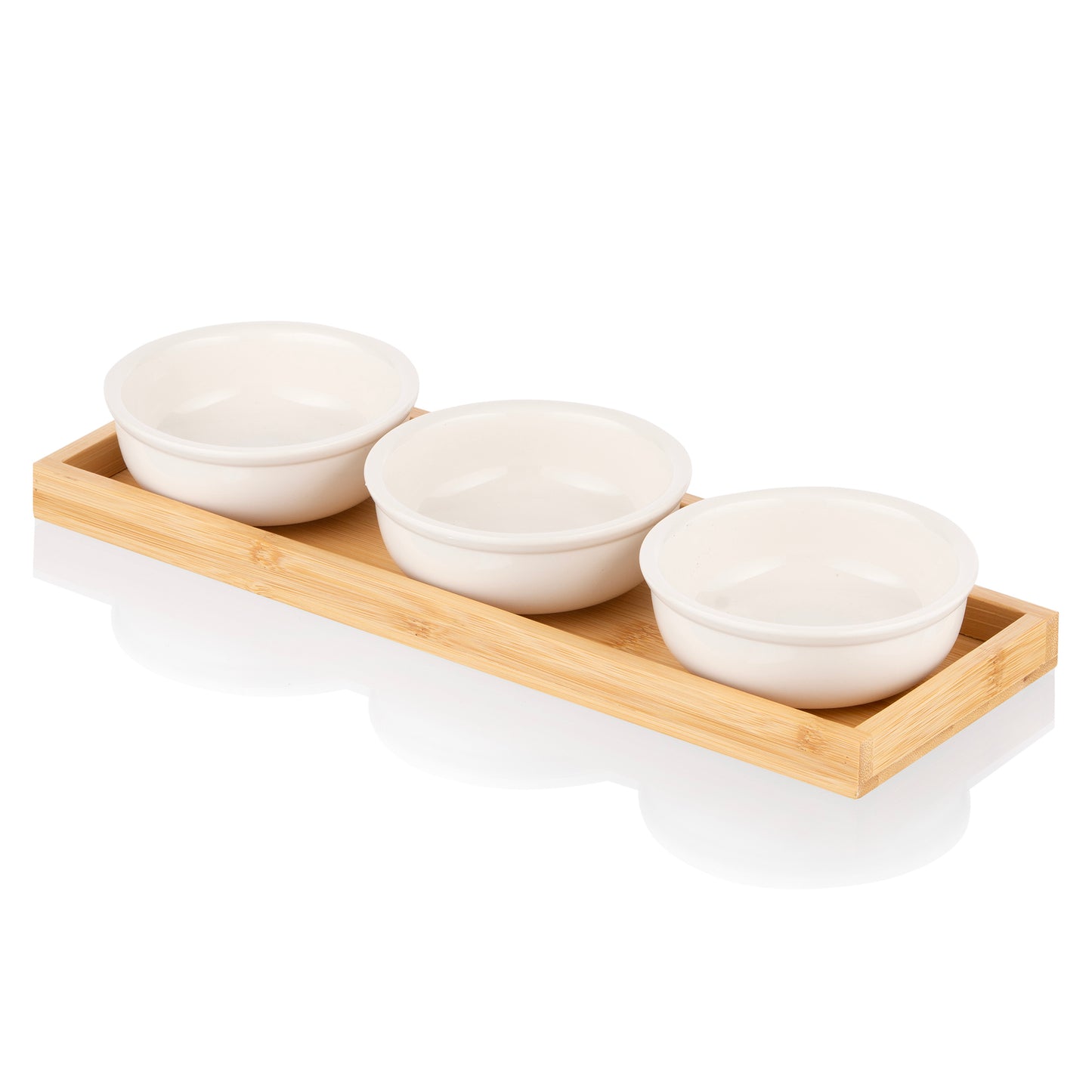 ARDESTO Saucer set with tray Midori, 3pcs, 160ml, new bone china, bamboo
