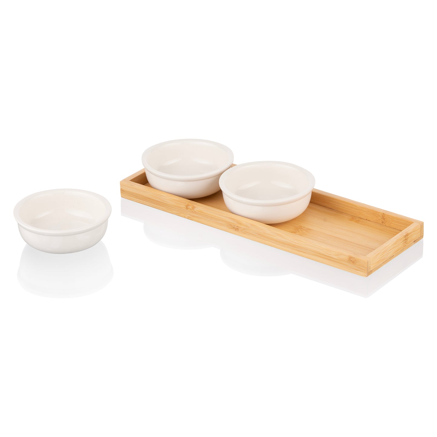 ARDESTO Saucer set with tray Midori, 3pcs, 160ml, new bone china, bamboo