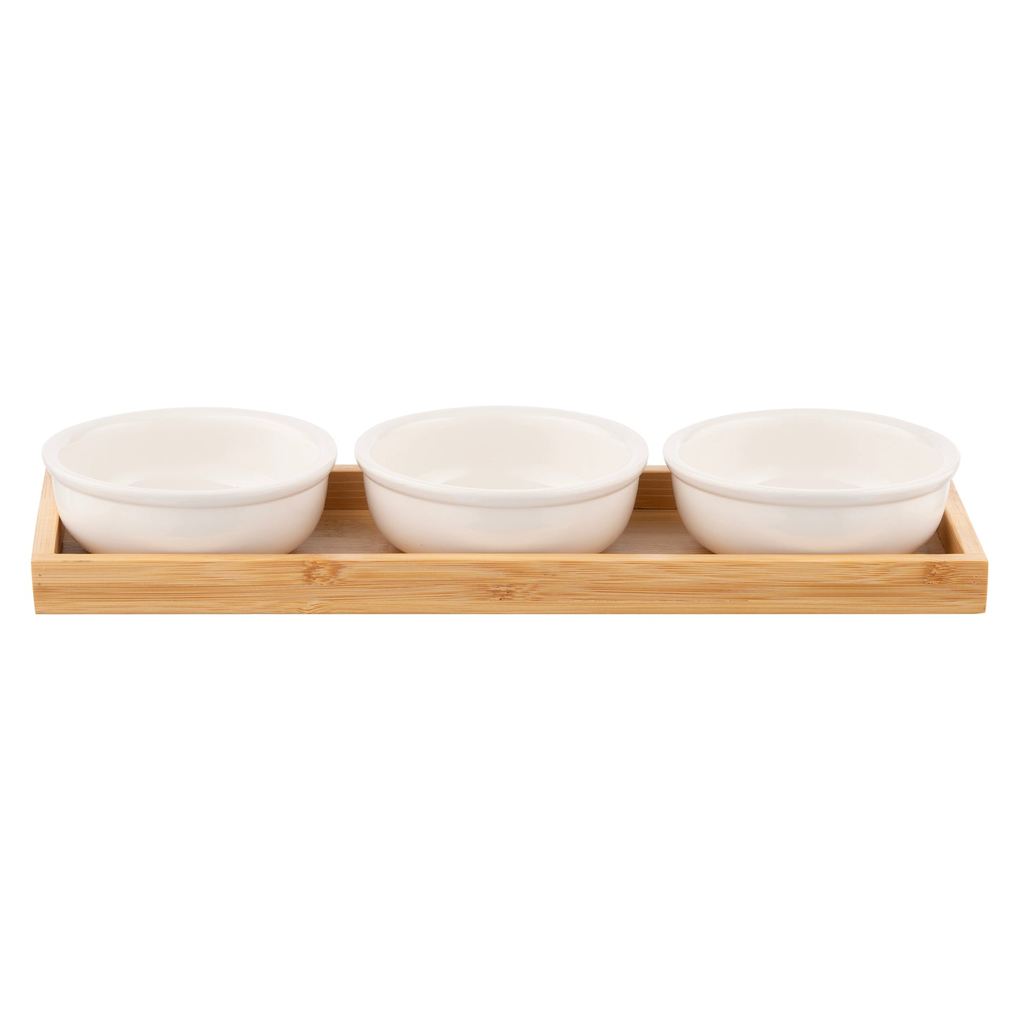 ARDESTO Saucer set with tray Midori, 3pcs, 160ml, new bone china, bamboo