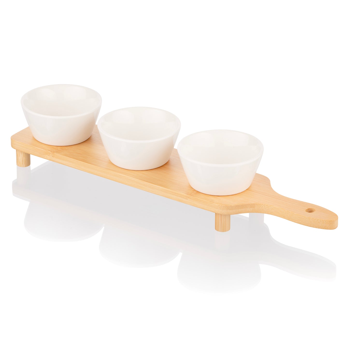 ARDESTO Saucer set with tray Midori, 3pcs, 110ml, new bone china, bamboo