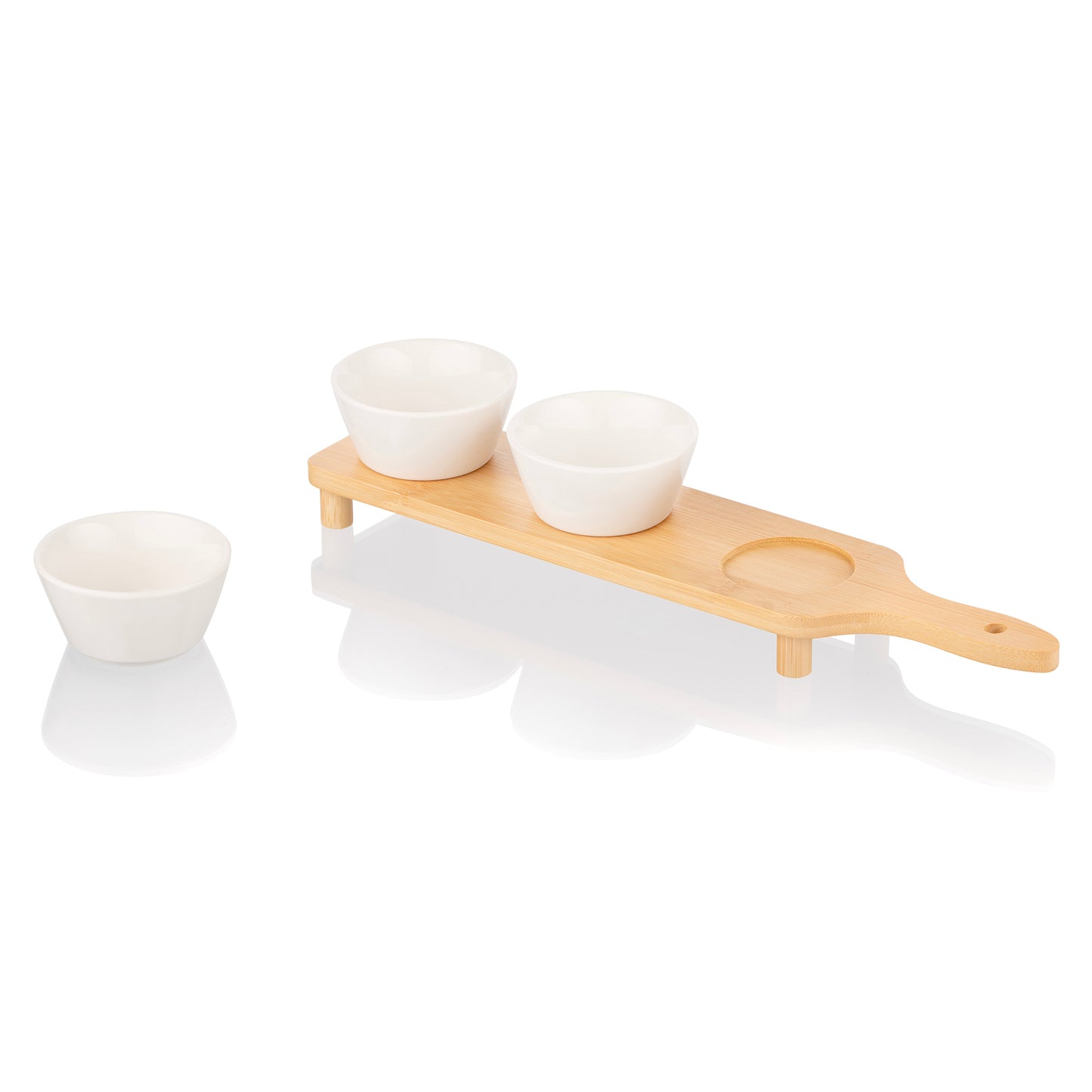 ARDESTO Saucer set with tray Midori, 3pcs, 110ml, new bone china, bamboo