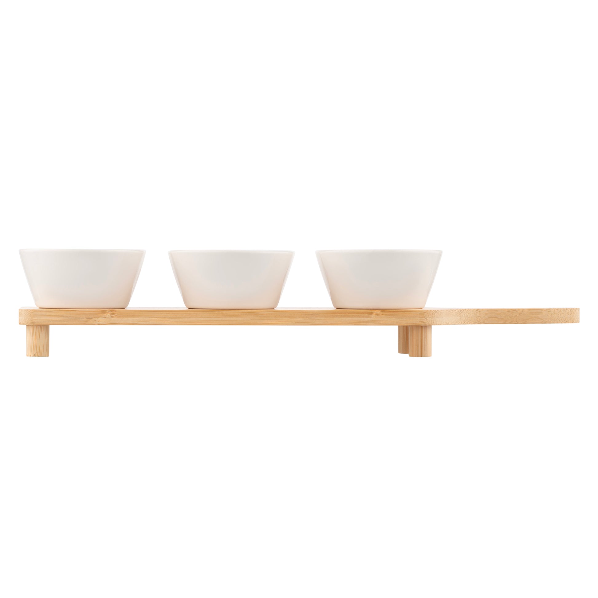 ARDESTO Saucer set with tray Midori, 3pcs, 110ml, new bone china, bamboo