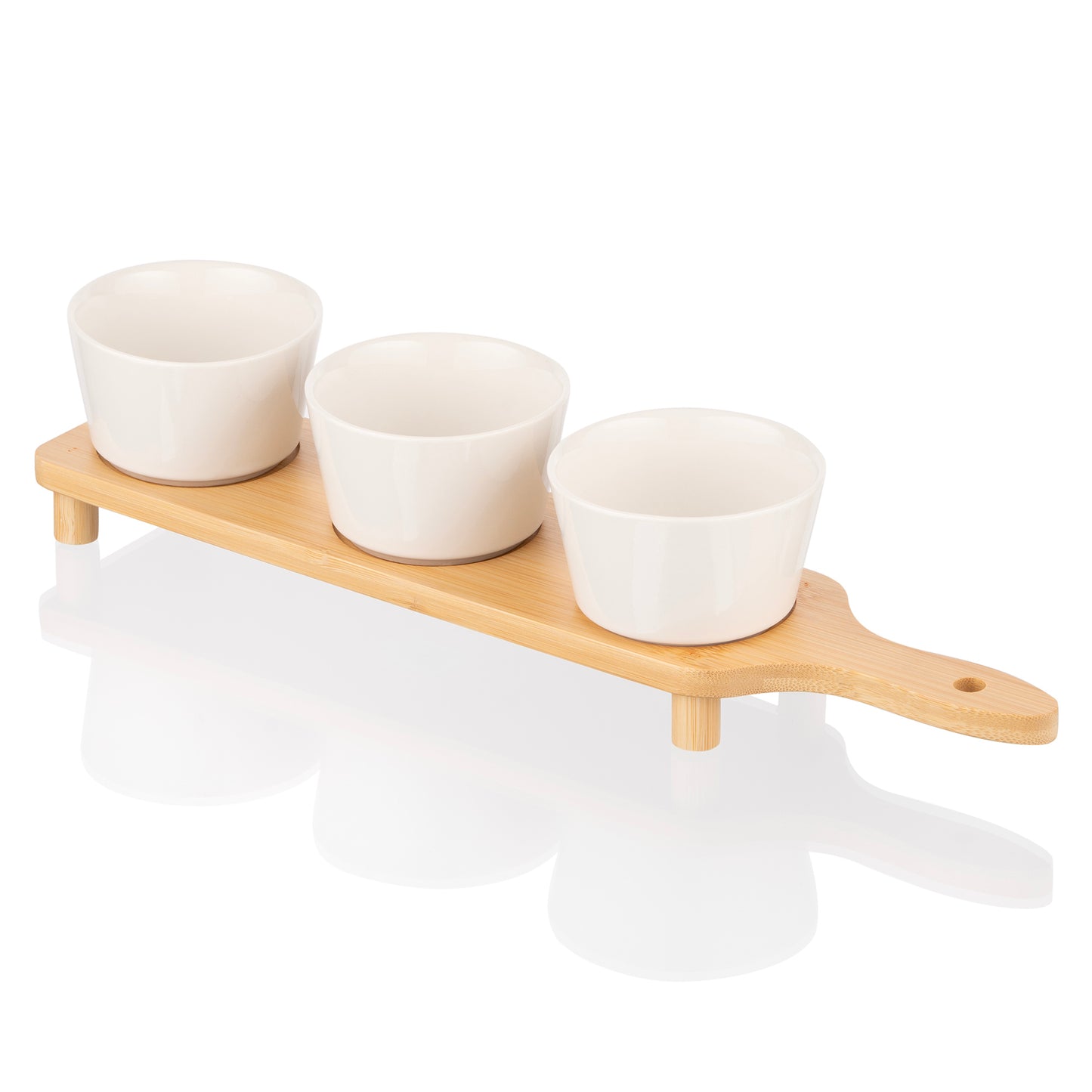 ARDESTO Saucer set with tray Midori, 3pcs, 150ml, new bone china, bamboo