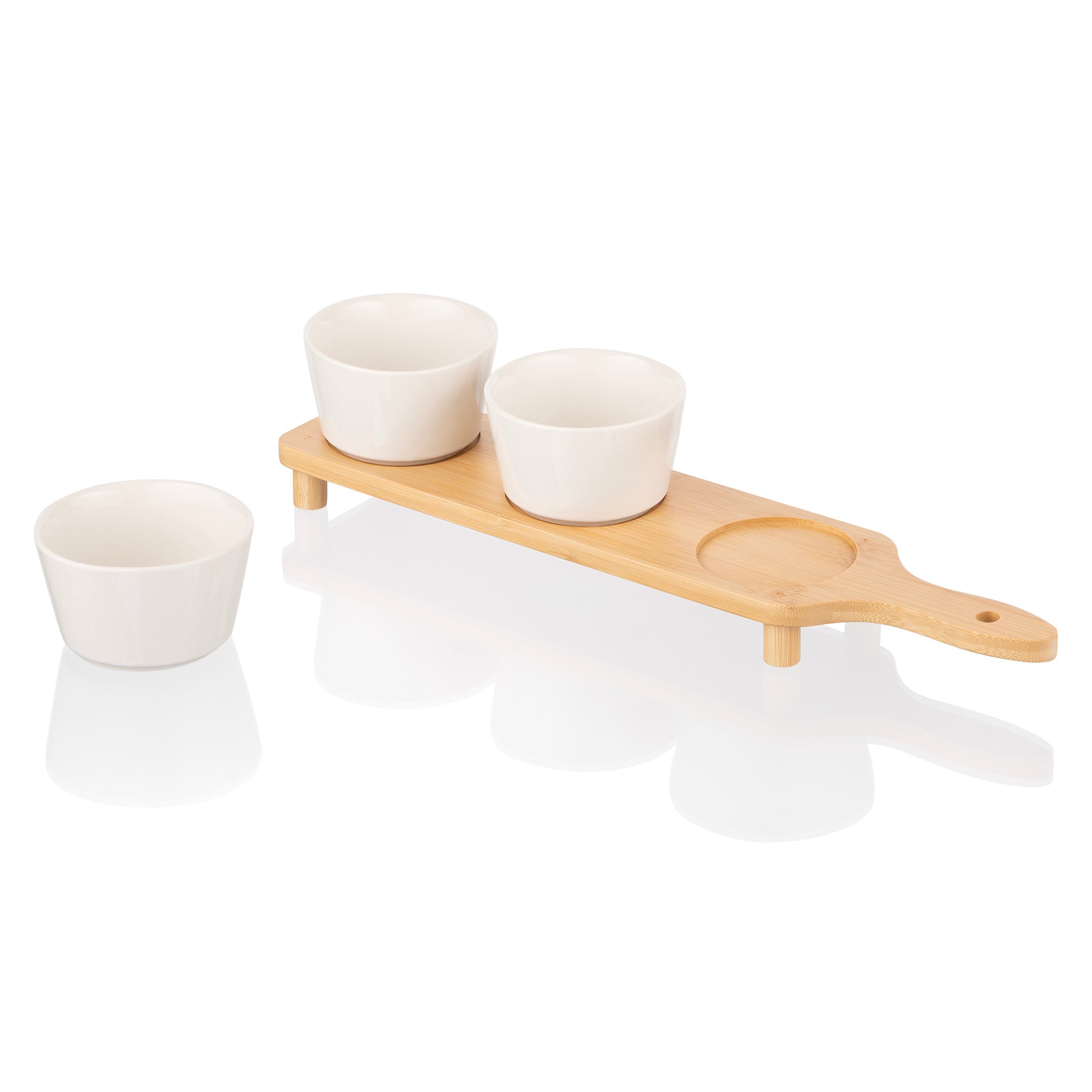 ARDESTO Saucer set with tray Midori, 3pcs, 150ml, new bone china, bamboo