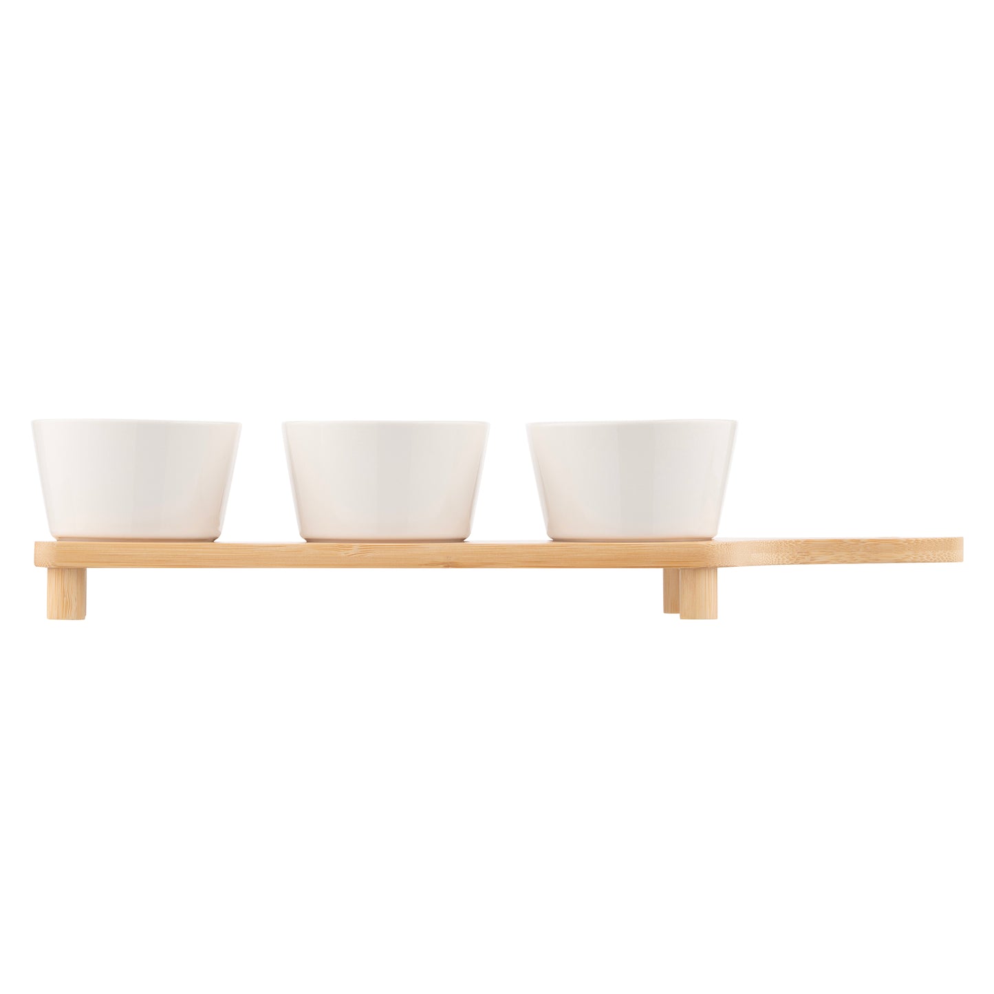ARDESTO Saucer set with tray Midori, 3pcs, 150ml, new bone china, bamboo