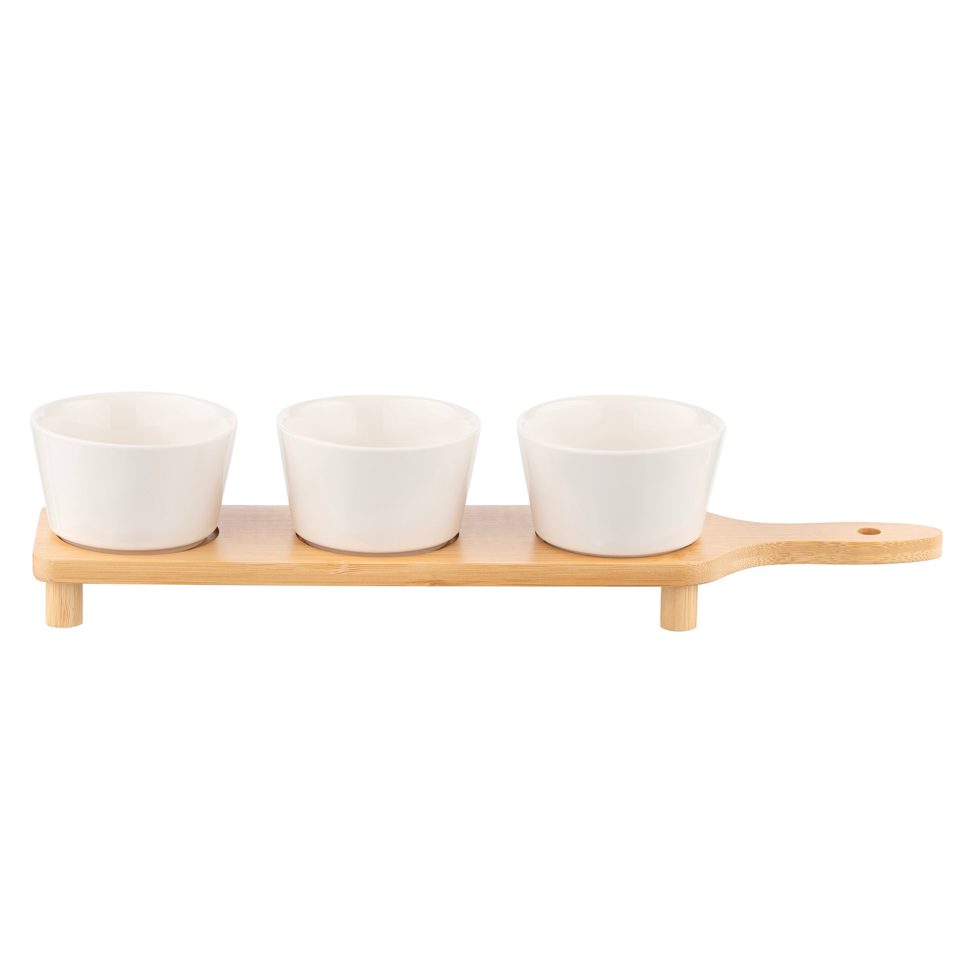 ARDESTO Saucer set with tray Midori, 3pcs, 150ml, new bone china, bamboo