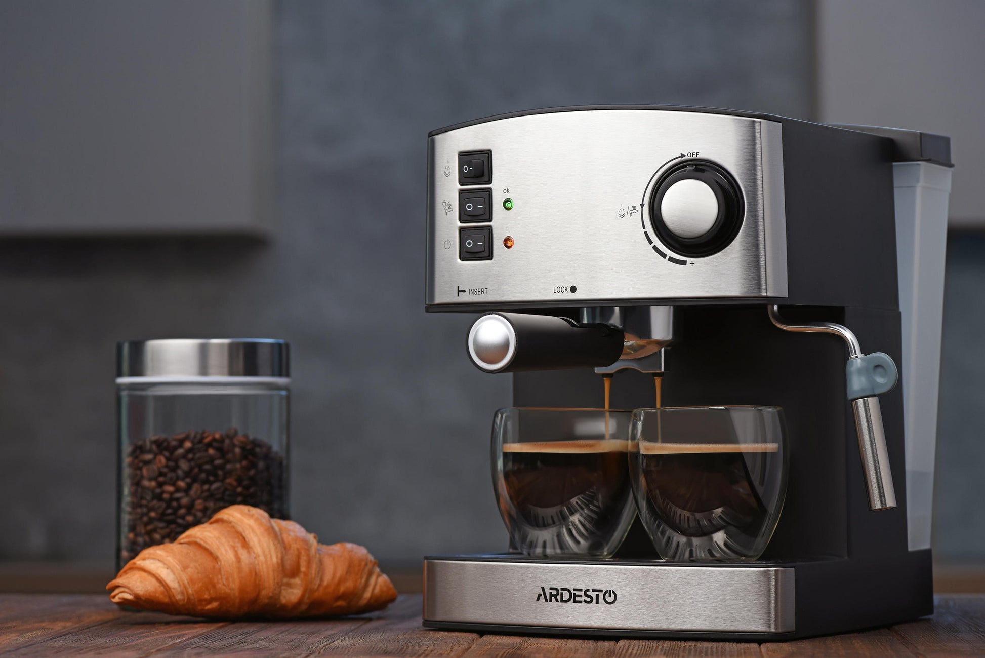 Ardesto coffee maker carob Steel Collection 1.6l, ground, hand capuchino maker, silver-black