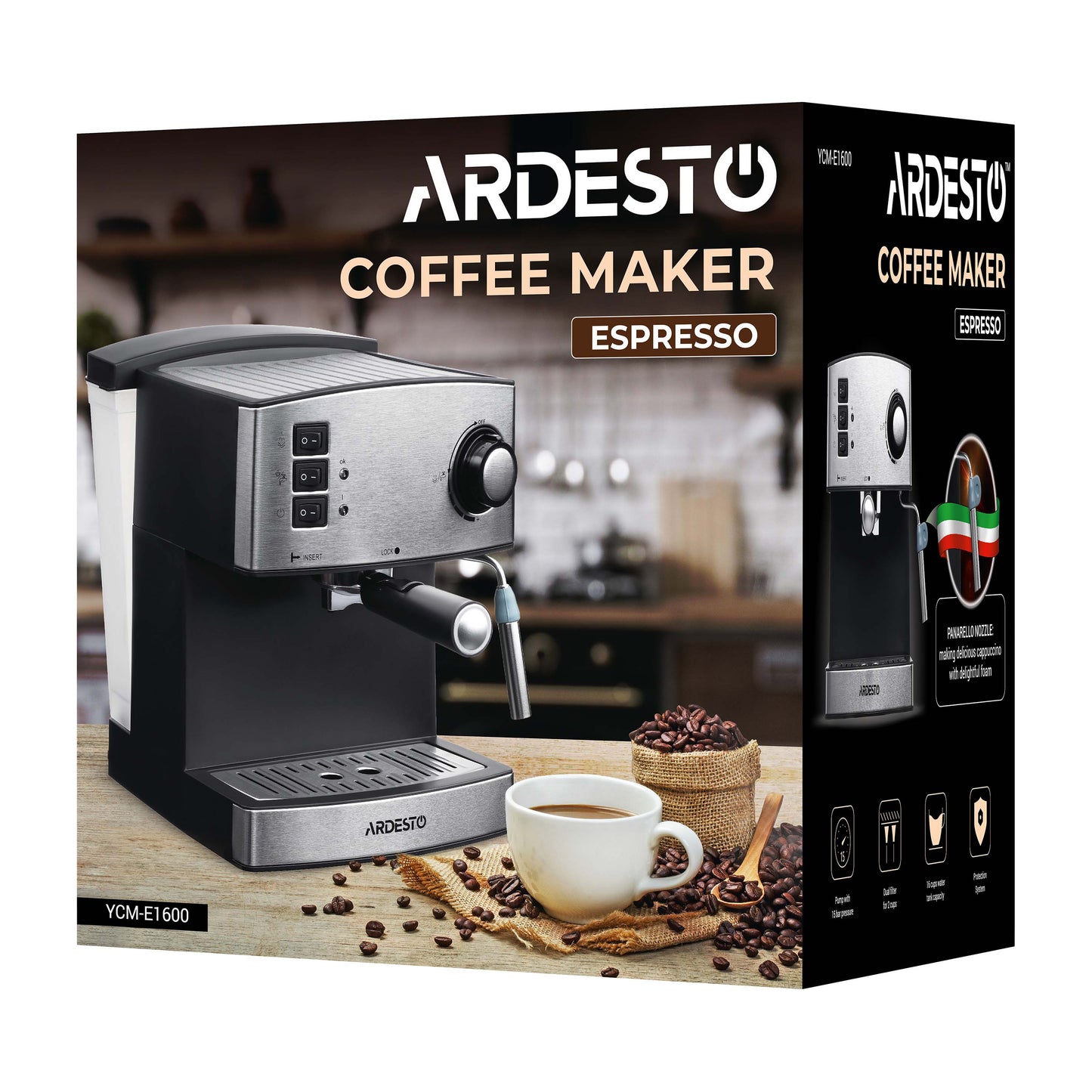 Ardesto coffee maker carob Steel Collection 1.6l, ground, hand capuchino maker, silver-black