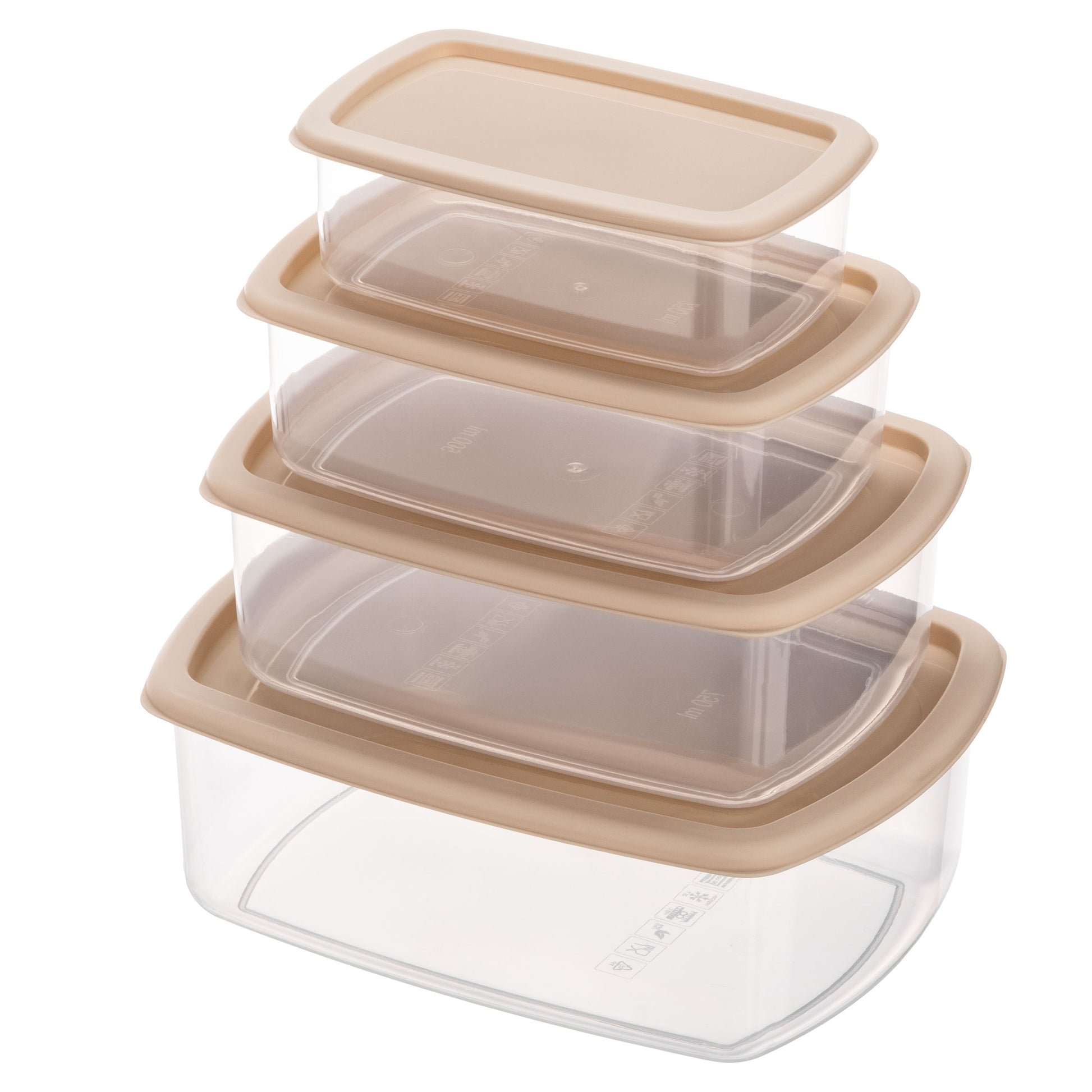 ARDESTO Set of food storage containers Fresh 0.25/0.5/0.75/1.2l, plastic, rectangular, beige