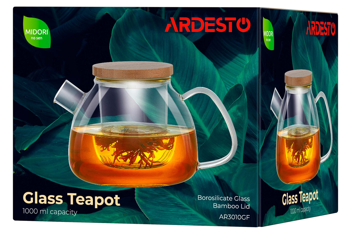 Ardesto Teapot, 1000ml, borosilicate glass, bamboo, transparent