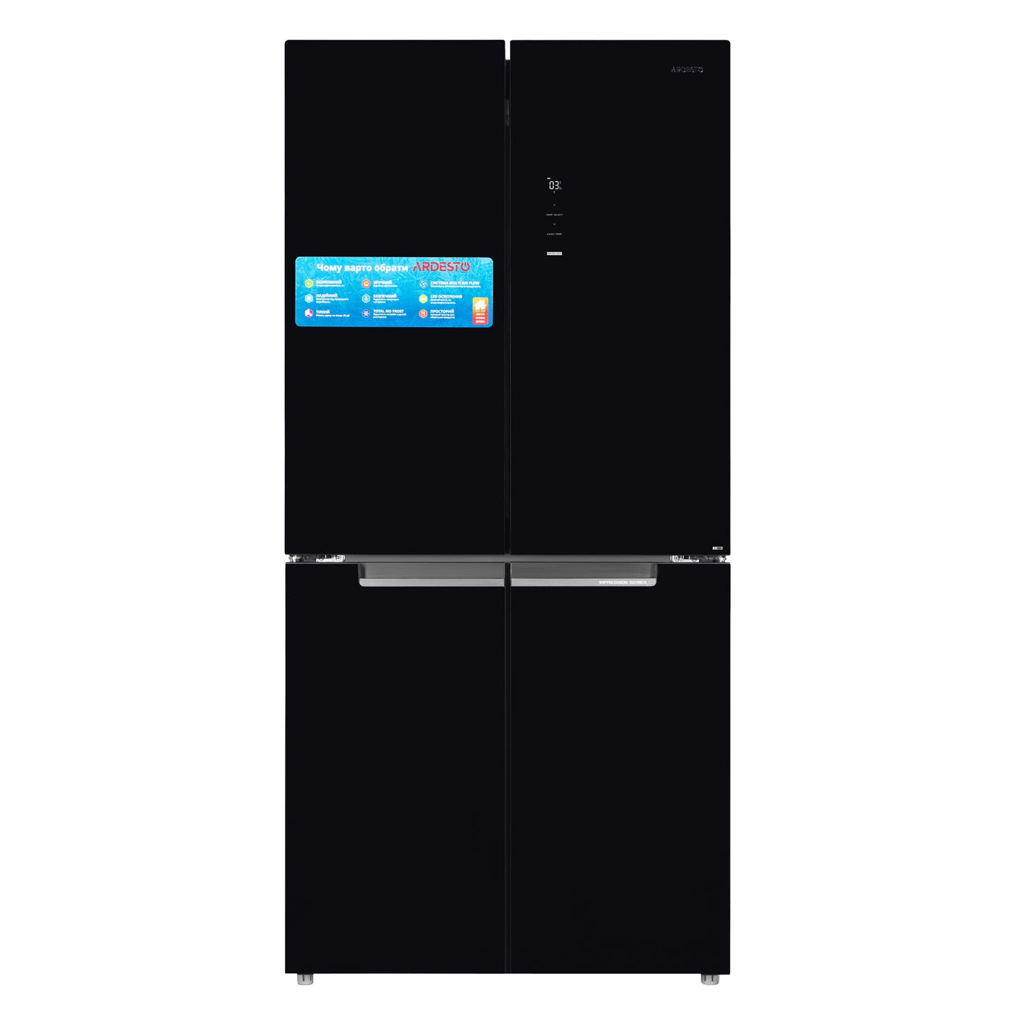 Refrigerator ARDESTO multi-door, 177.5x86х75, 4doors, А++, NF, fresh zone, black (glass)