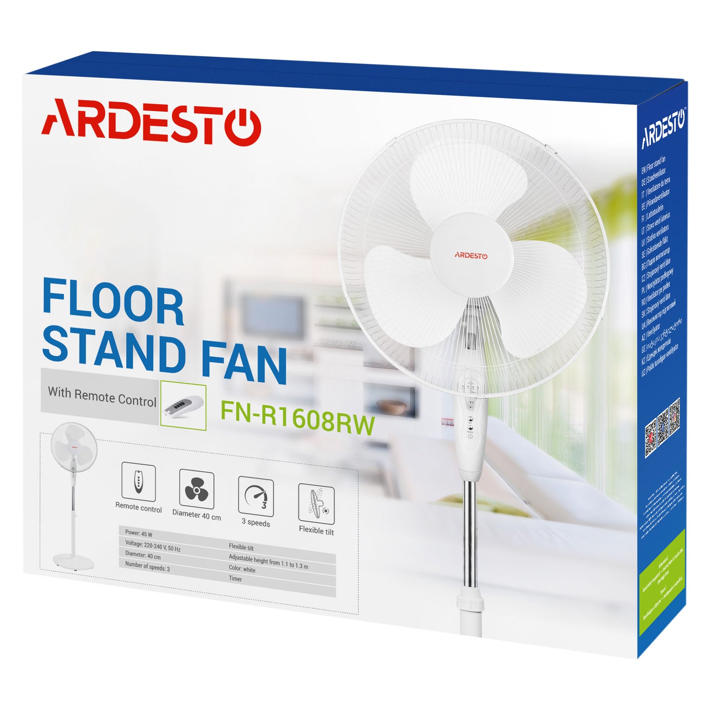 Ardesto FN-R1608RW fan with remote control, round support, white